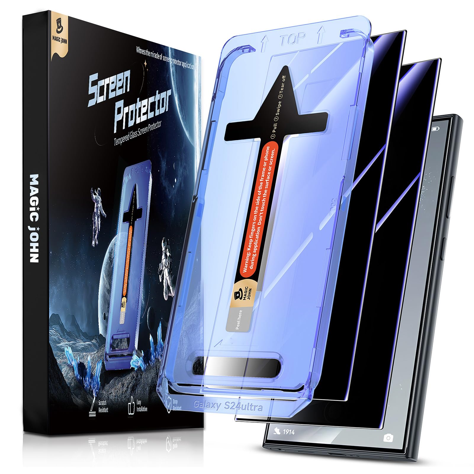 Magic John 2 Pack For Samsung Galaxy S24 Ultra Privacy Glass Screen Protector 6.8 Inch, Anti Spy Tempered Glass Film, Auto Dust 