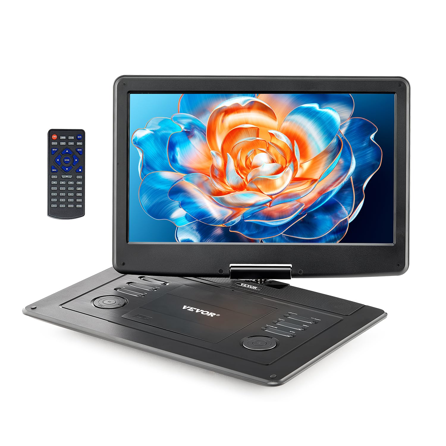 VEVOR 17.5 Portable DVD Player with 15.6 inch HD Swivel Display Screen, 4.5-5 H Built-in Rechargeable Battery, Dual Speakers, Su