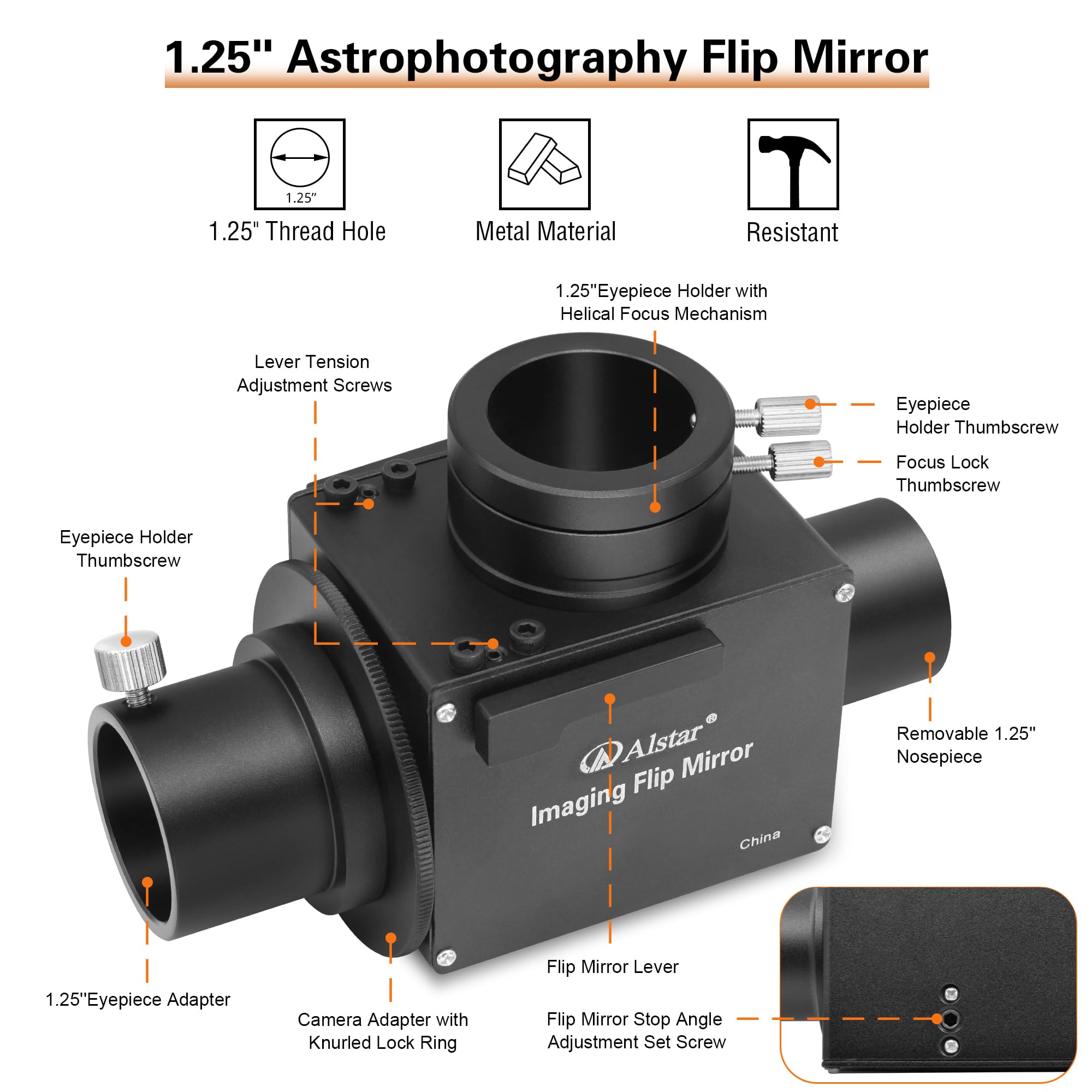 Alstar 1.25 Astrophotography Flip Mirror With Eyepiece Adapter - The Flip Mirror For Precise Focusing