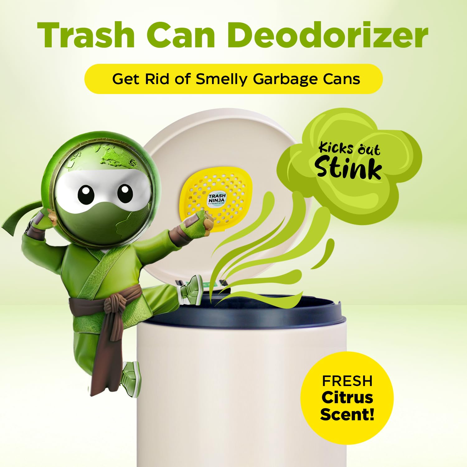 Trash Ninja Trash Can Deodorizer   Garbage Can Deodorizer With Activated Charcoal, Reusable Trash Can Odor Eliminator, Stick On