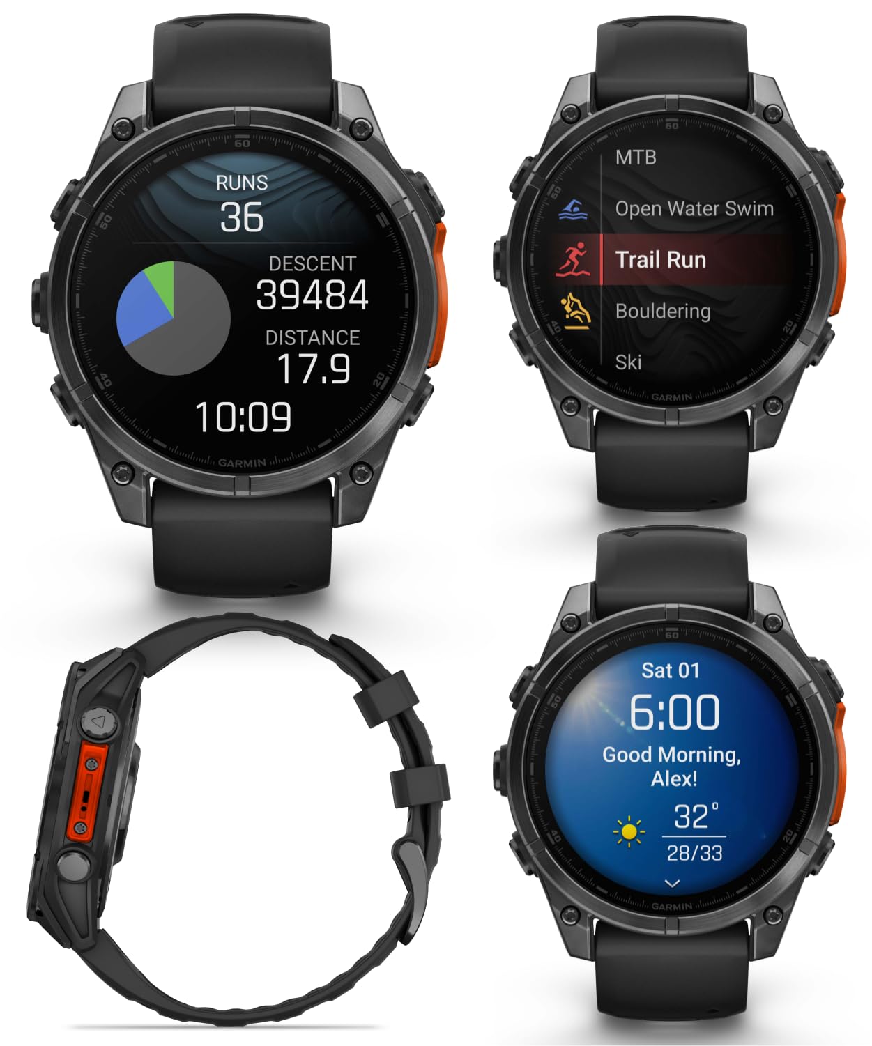 Wearable4U Garmin Fenix 8 - 47 Mm, Amoled Multisport Gps Smartwatch, Slate Gray With Black Silicone Band, Built-In Led Flashligh