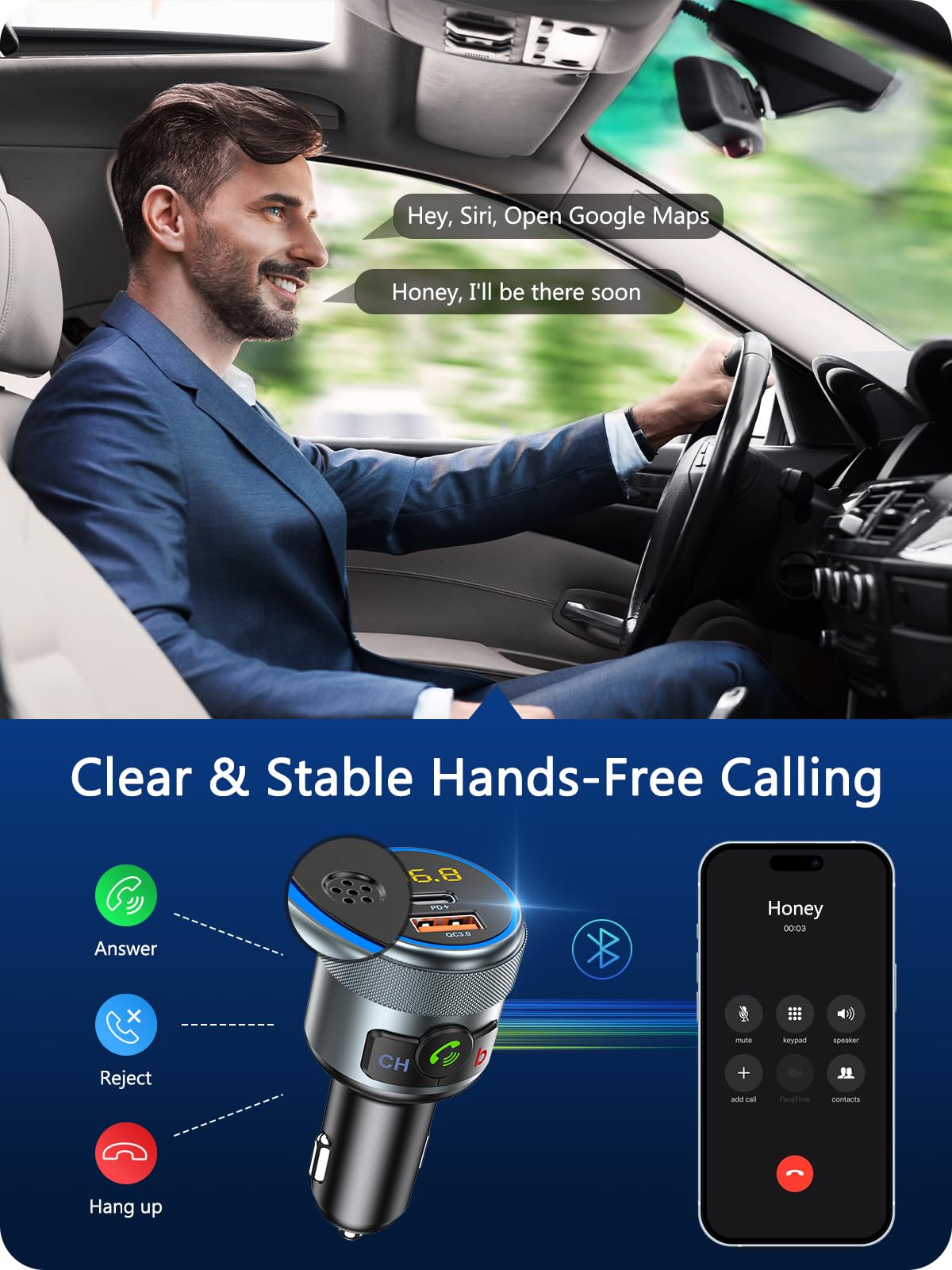 Lencent Car Fm Transmitter, Wireless Bluetooth 5.1 Radio Adapter Car Kit With Big Button, Type C Pd 20W And Qc3.0 18W Car Fast C