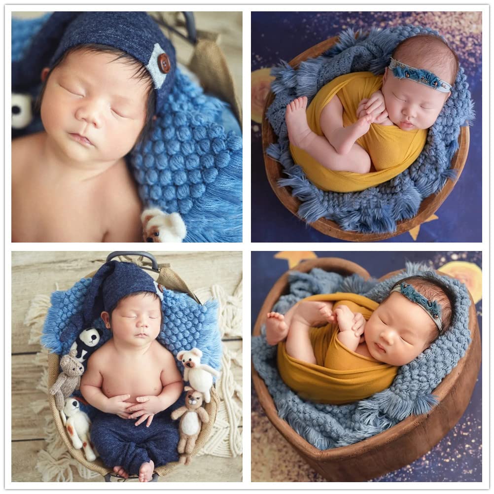 Zeroest Baby Photography Props Basket Braid Wool Wrap Newborn Photo Shoot Baskets Filler Posing Stuffer Background Blanket (Blue