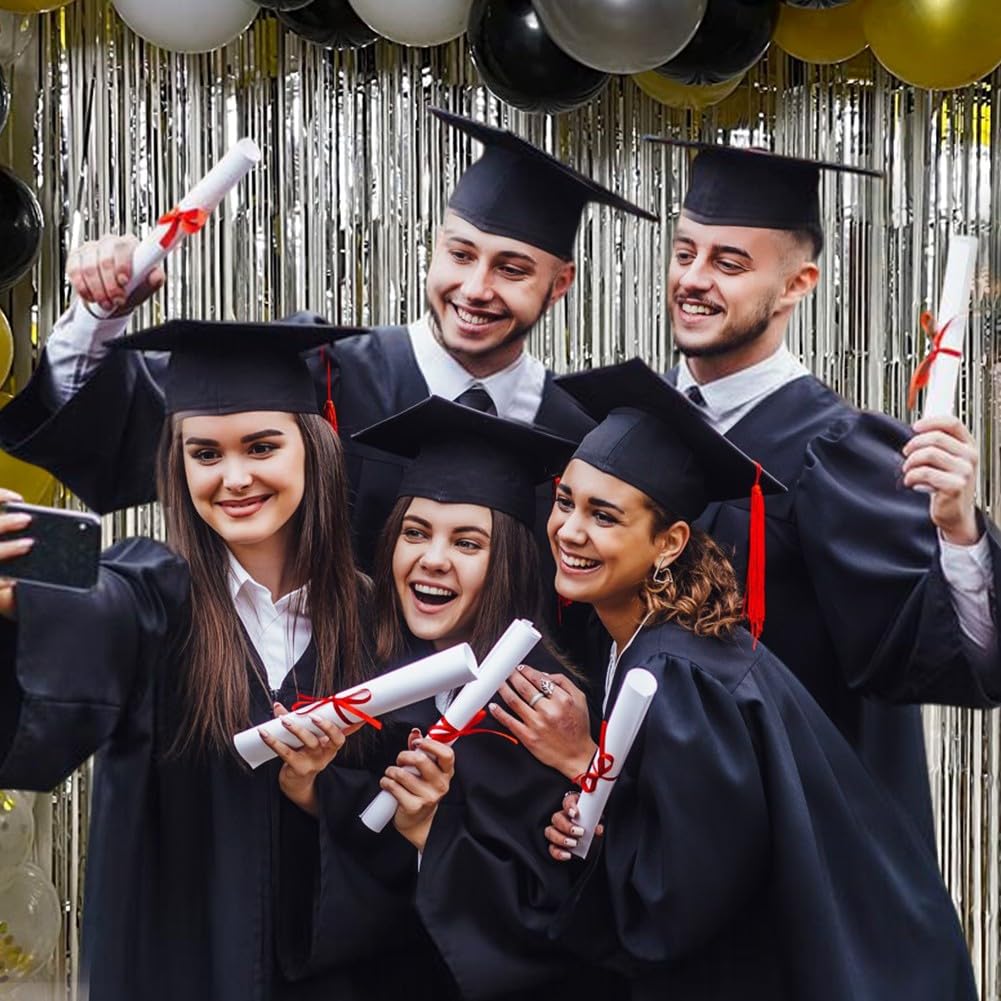 Eufars 4 Pack Silver Fringe Backdrop Curtain   Silver Streamers For Birthday Party Backdrop, Silver Backdrop For Graduation Deco