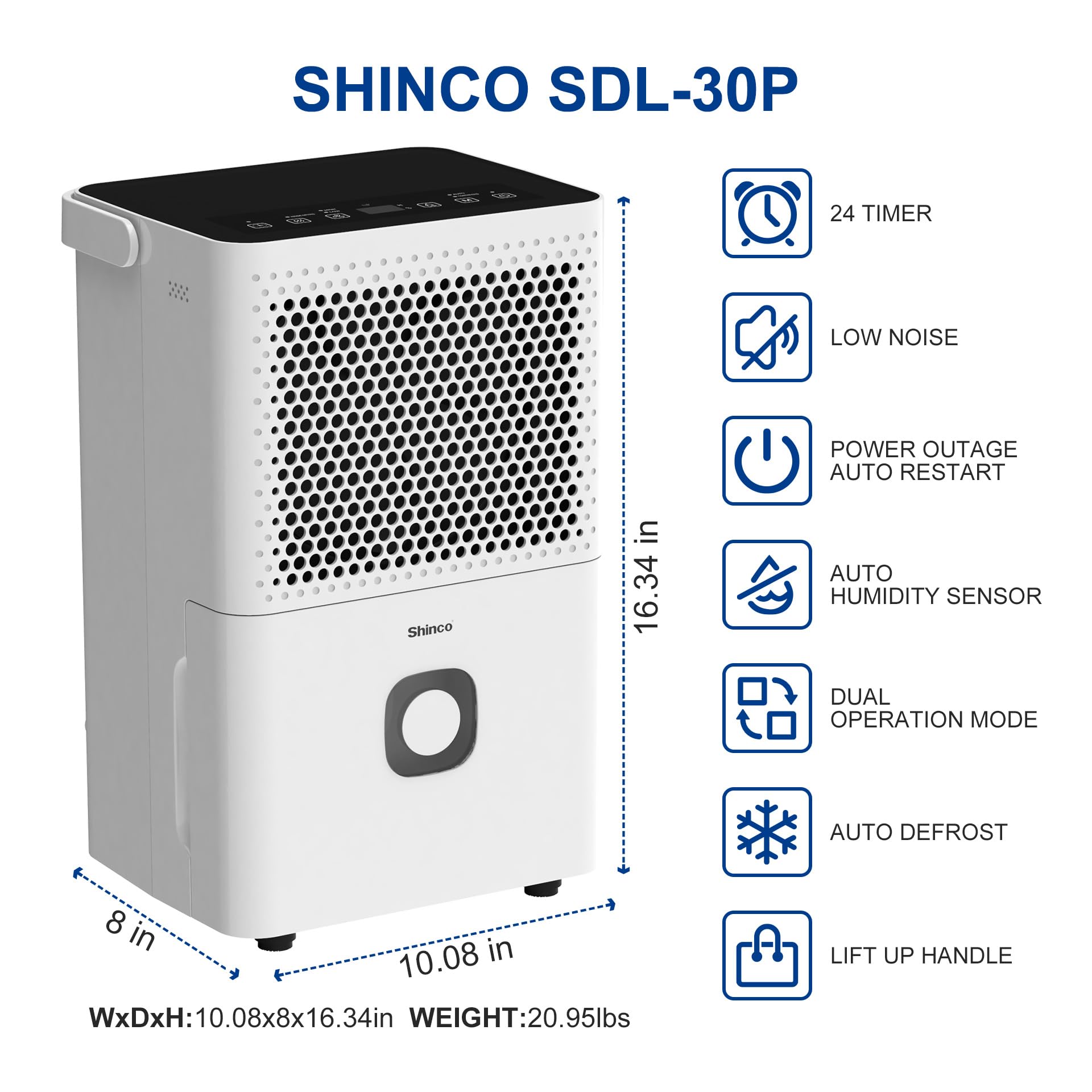 Shinco 30 Pints Dehumidifier For Home And Basements, 1500 Sq.Ft Dehumidifier With Drain Hose, Auto Or Manual Drainage, Auto Defr