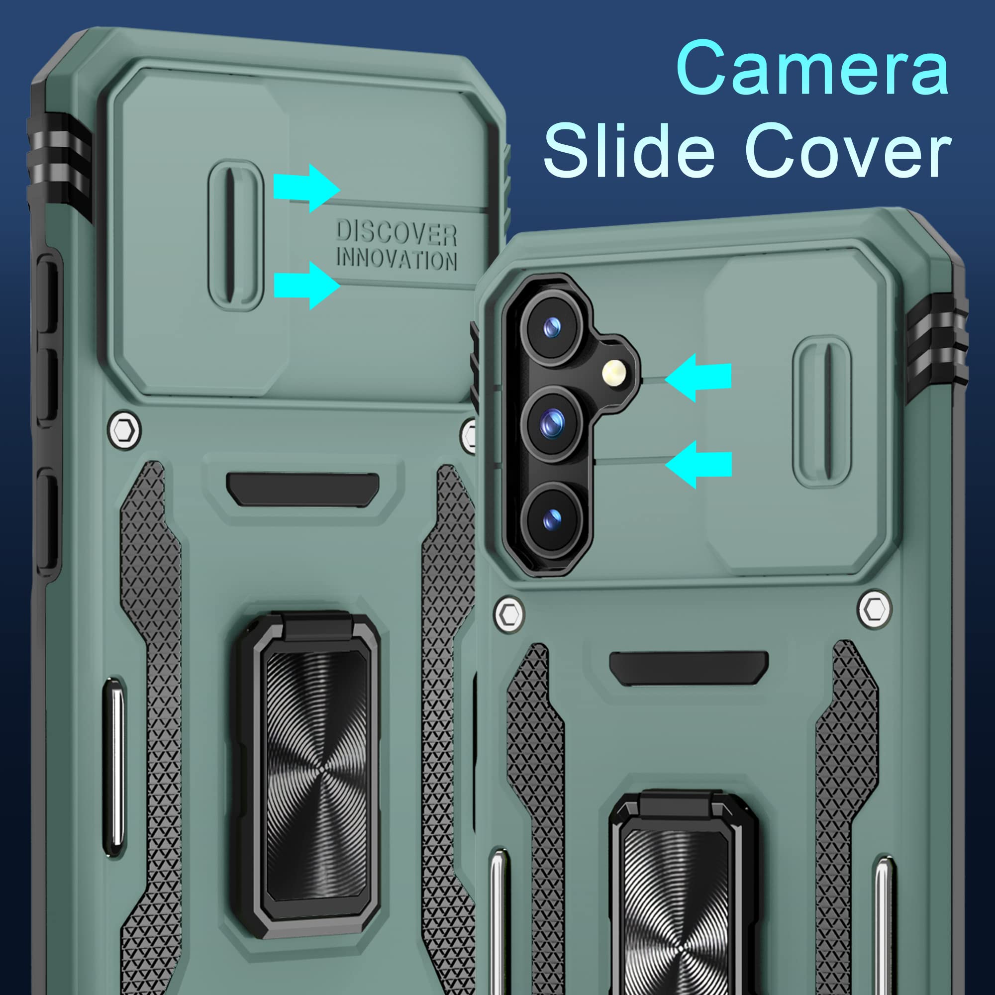 Deerlamn Case For Samsung Galaxy S23 Fe With Slide Camera Cover+Screen Protector(1 Pack),Rotated Ring Kickstand Military Grade S