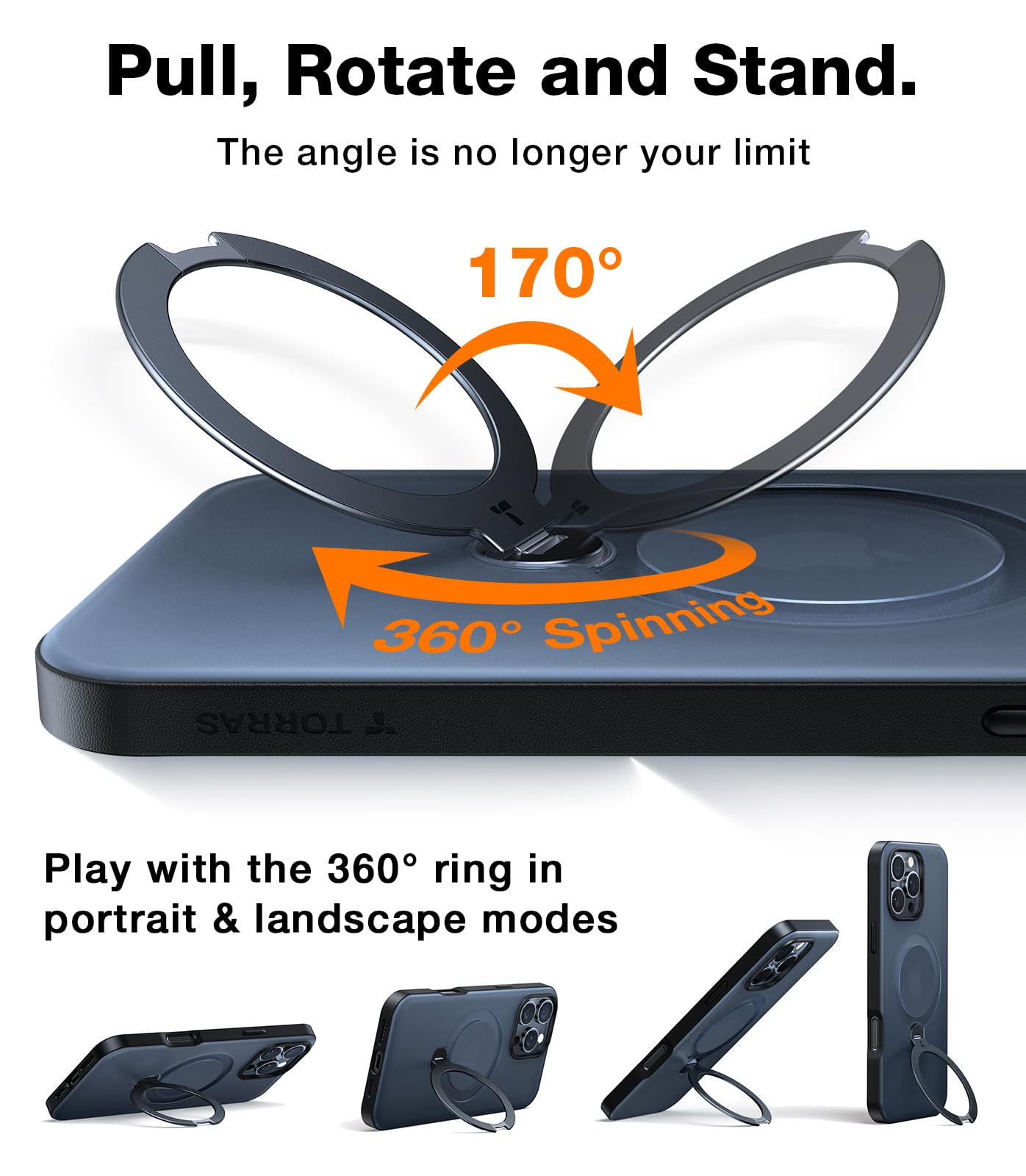 Torras Upgraded 360 Spin Magnetic Stand For Iphone 16 Pro Max Case, Fit For Magsafe, Military Grade Protective Case For Iphone 1