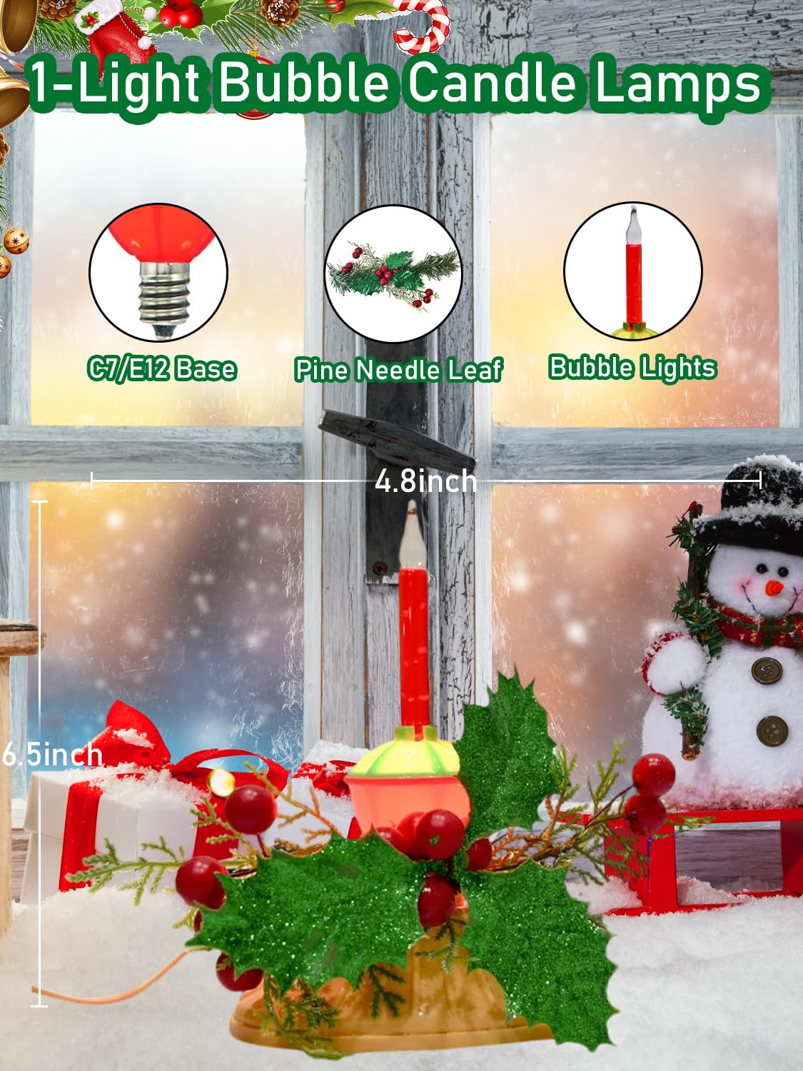 Sunsgne 1 Light Christmas Bubble Candle Lamps, Christmas Electric Window Candles With 2 Bubble Lights(1 Spare), Christmas Bubble