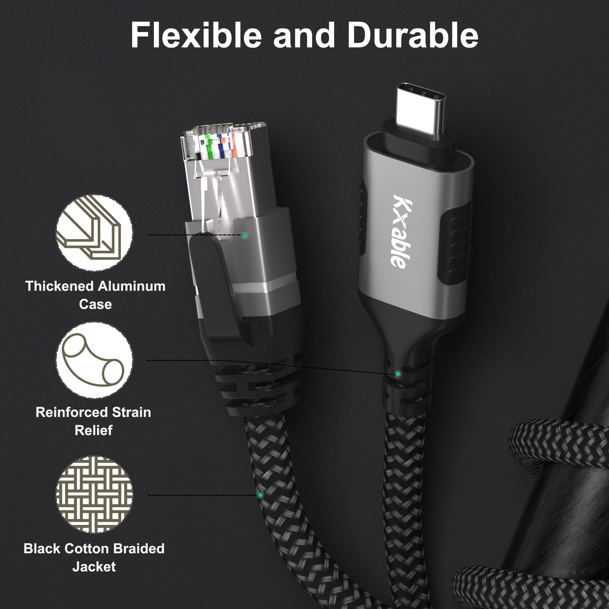 Usb C To Ethernet Cable 15Ft, Type C To Rj45 Cord, Directly Connected, Gigabit Lan Network, Thunderbolt 3/4 Compatible, For Macb