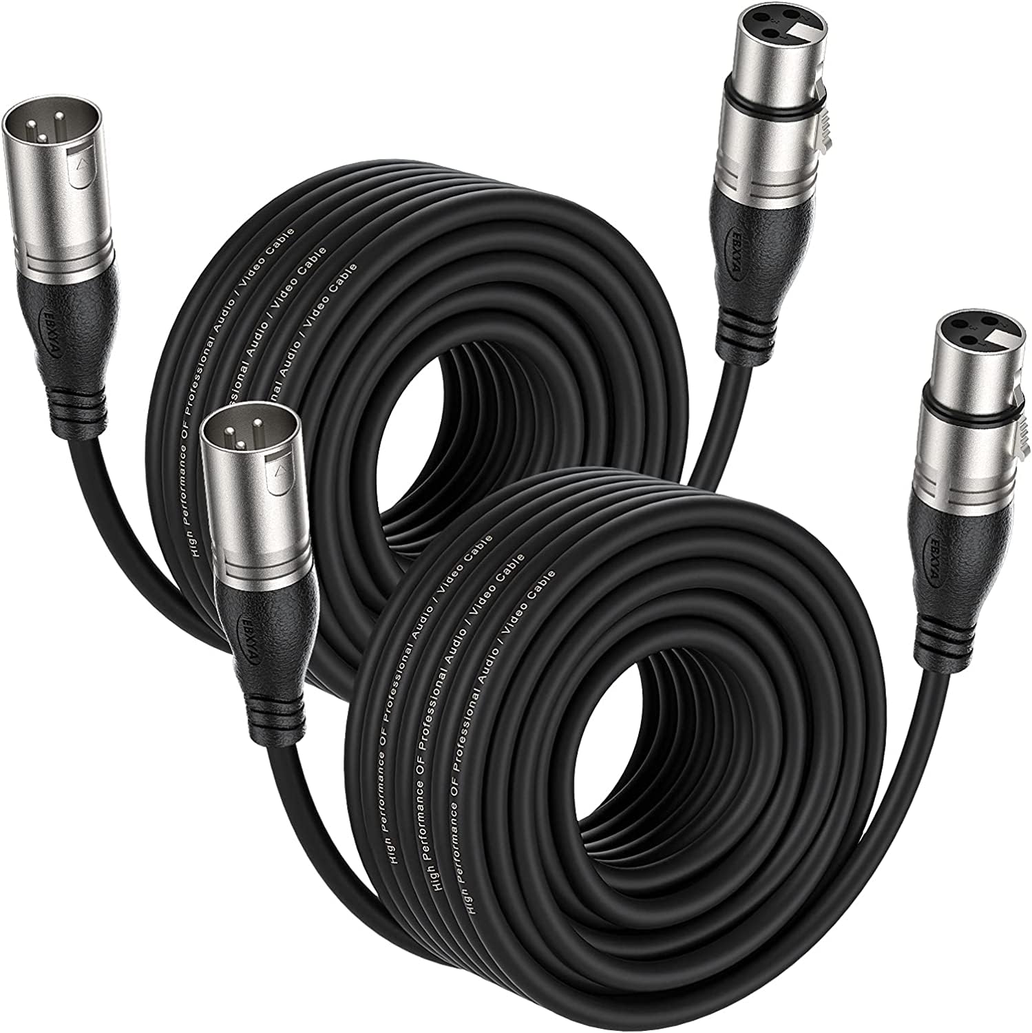 EBXYA XLR Cable 75ft 2 Packs - Premium Balanced Microphone Cable with 3-Pin XLR Male to Female Mic Speaker Cable, Black