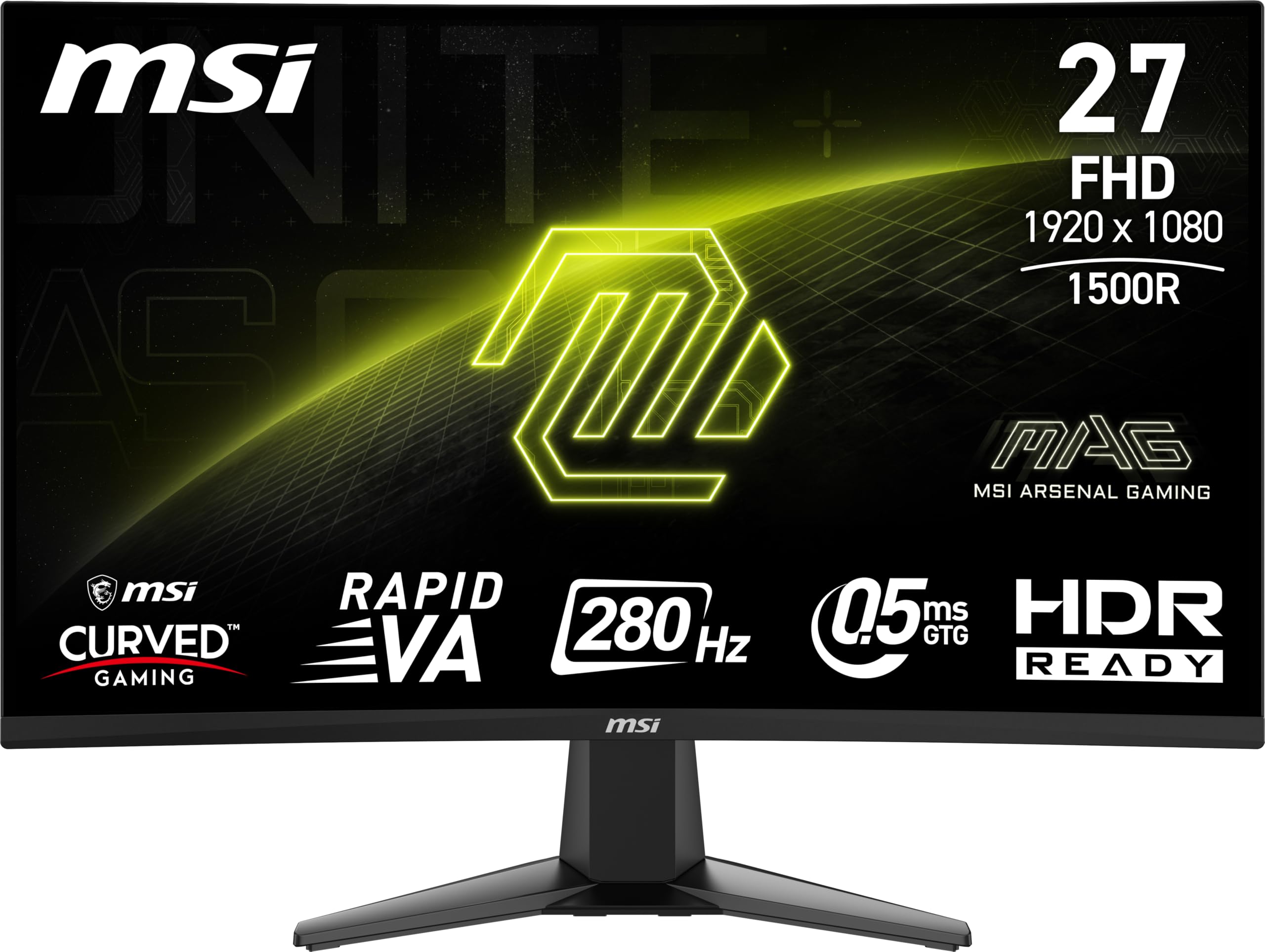 MSI MAG 276CXF 27-inch 1920 x 1080 (FHD) Curved Monitor, 280Hz, HDMI, DisplayPort, VGA Port, VESA Mountable, Tilt, Speaker, Slim