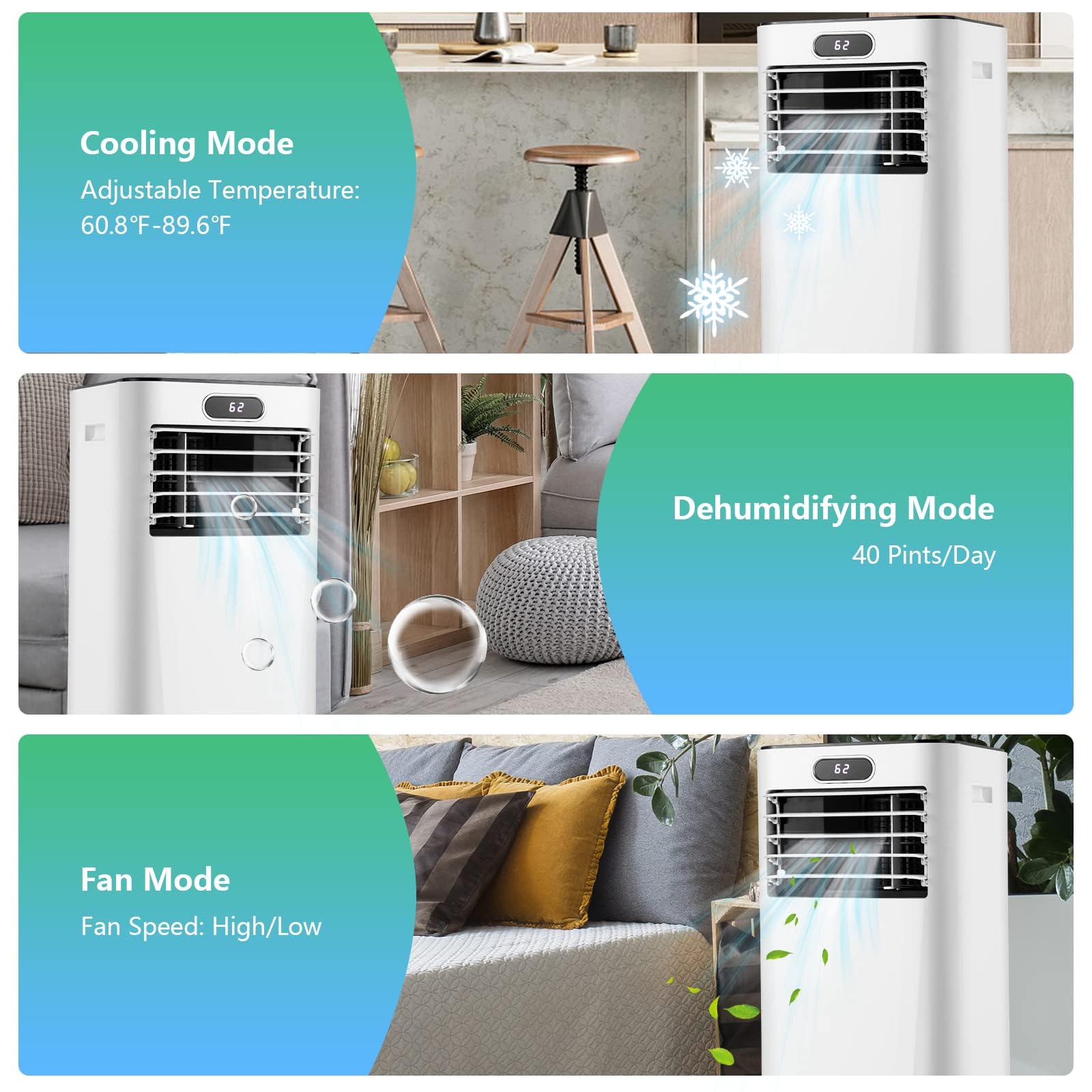 Dortala Portable Air Conditioner, 3 In 1 Air Cooler With Remote Control, Drying, Window Kit, Home Ac Cooling Unit With Mode  Spe