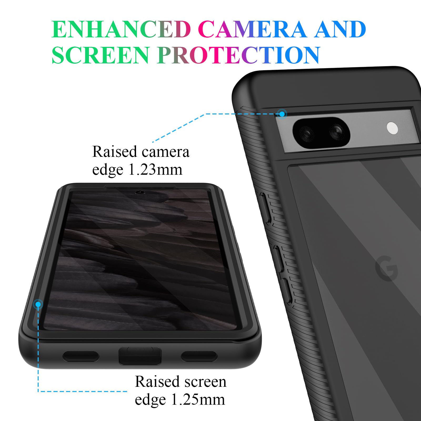 Wahhle Compatible With Google Pixel 7A Case, Built In Screen Protector Full Body Shockproof Slim Fit Bumper Protective Phone Cov