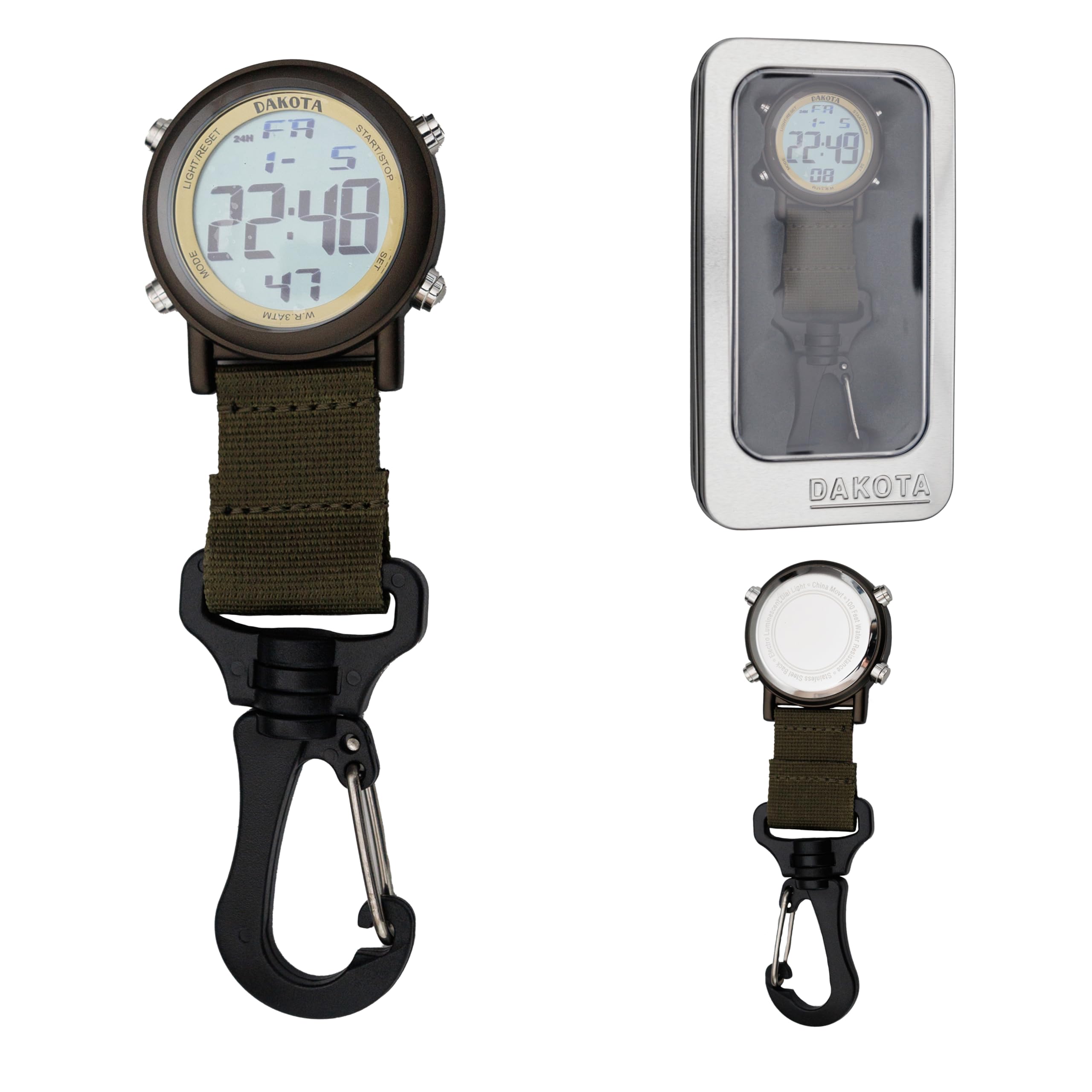 28821 Dakota Digital Clip, Clip Watch, Alarm, Stopwatch, Timer And Dual Time Watch, Outdoor Gifts For Men And Women, Use For Fis