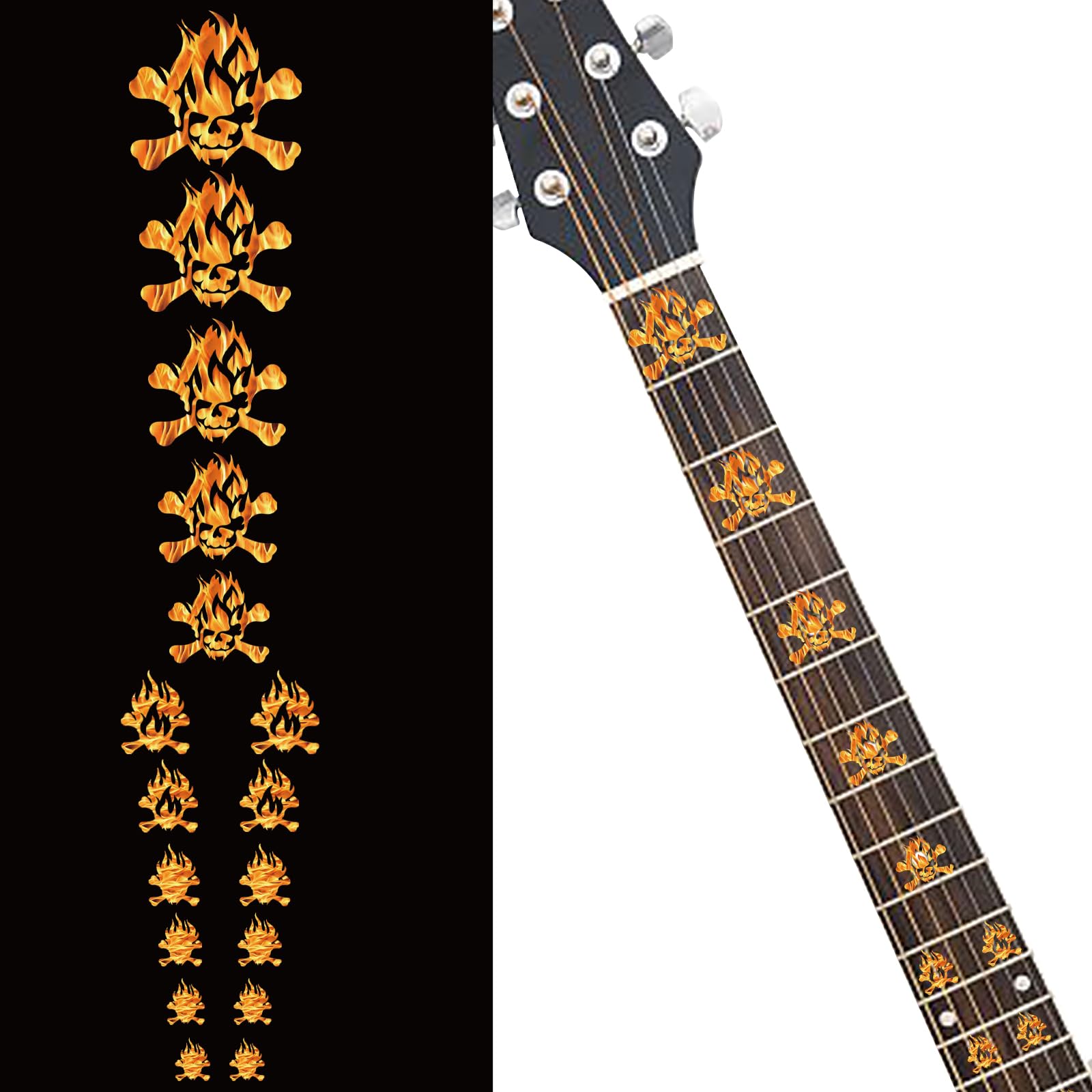 Pligreat 2 Pack Flame Skulls Guitar Fret Markers   Fretboard Stickers, Headstock Decal, Diy Guitar Decor Gifts For Guitarist & B