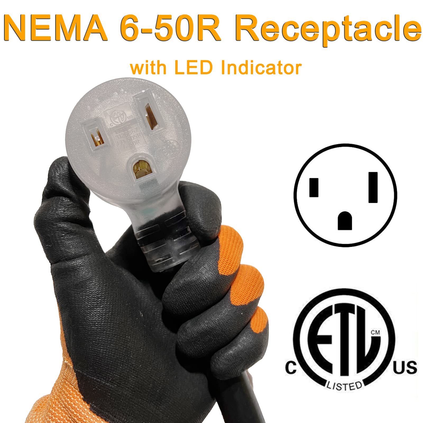 Suplevel 250 Volt Welder Extension Cord 15 Feet, Nema 6 50 Stw 8Awg/3C Heavy Duty Industrial Welder Cord With Lighted End, For H