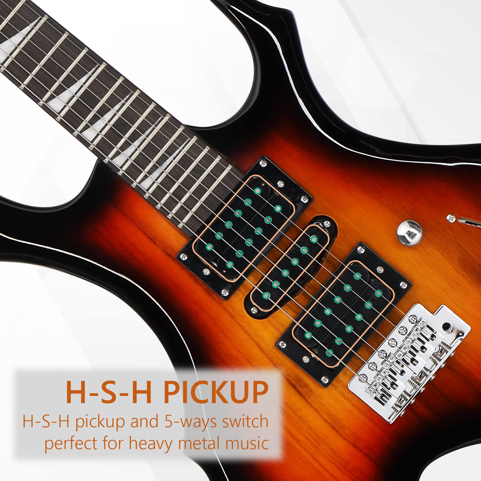 Ktaxon Electric Guitar 6 String Solid Body Electric Guitars, Flame Design Electric Guitar Kit With Portable Bag, Adjustable Shou