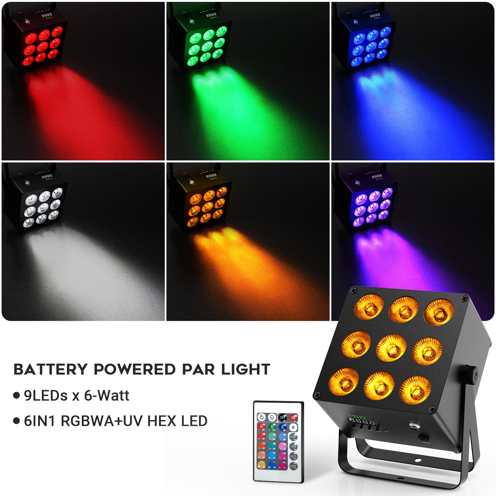 Oppsk Battery Powered Par Lights - 54W 6In1 Rgbwa+Uv Rechargeable Led Uplights 2 Pack With Remote Dmx Control Sound Activated Fo
