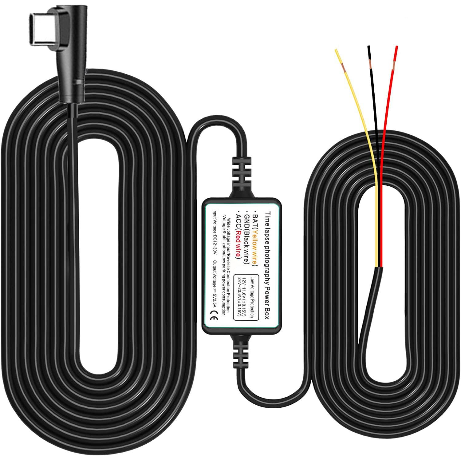 Gebildet Type C Usb Port Dash Cam Hardwire Kit For 24H Parking Monitor/Time Lapse Recording Converts 12V 24V To 5V/2.5A Car Dash