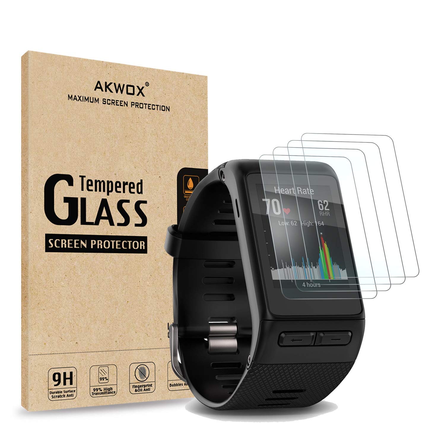(Pack Of 4) Tempered Glass Screen Protector For Garmin Vivoactive Hr, Akwox [0.3Mm 2.5D High Definition 9H] Premium Clear Screen