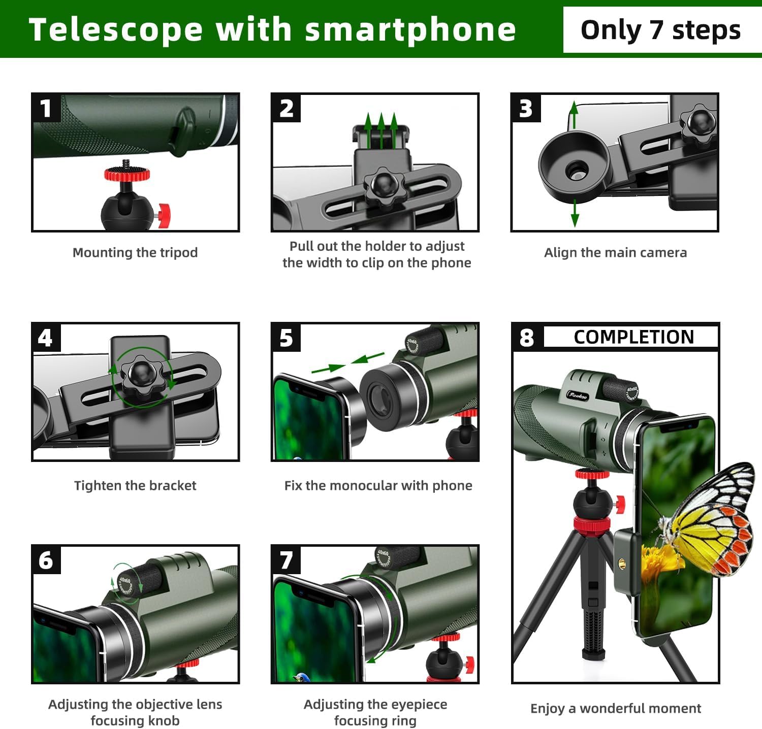 40X60 Monocular Telescope With Smartphone Holder& Tripod, High Power Nitrogen-Filled Monocular For Adults With Bak4 Prism & Fmc