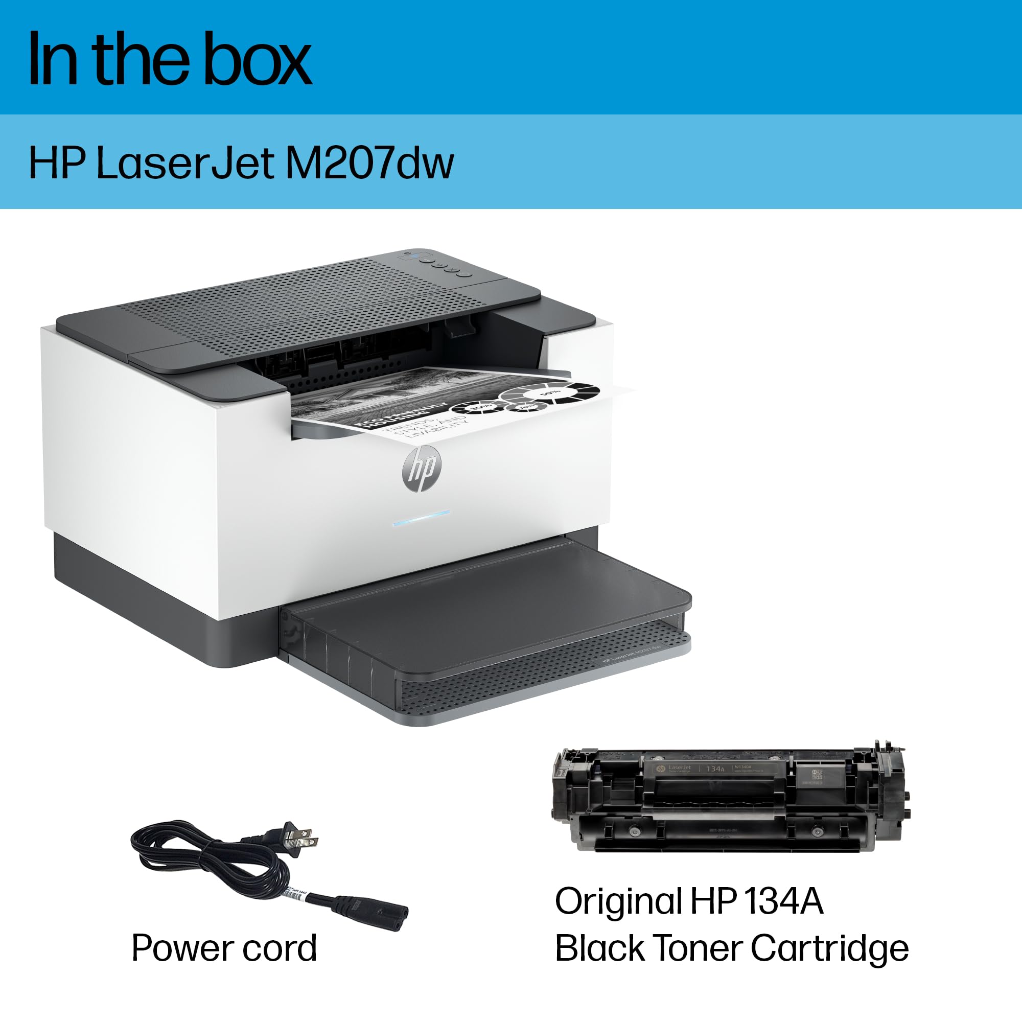 Hp Laserjet M207Dw Laser Wireless Printer, Black And White, Duplex, Best For Office