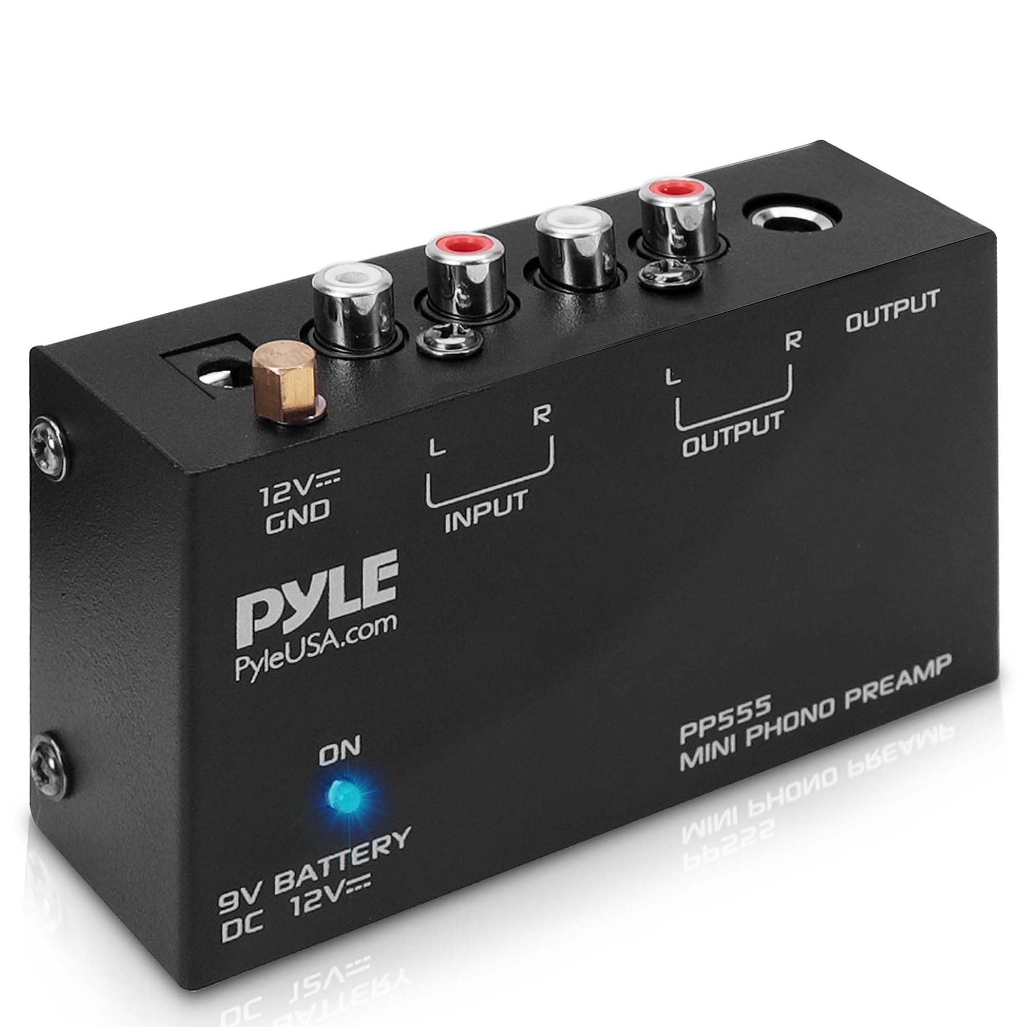 Pyle Phono Turntable Preamp - Mini Electronic Audio Stereo Phonograph Preamplifier with 9V Battery Compartment, Separate DC 12V 