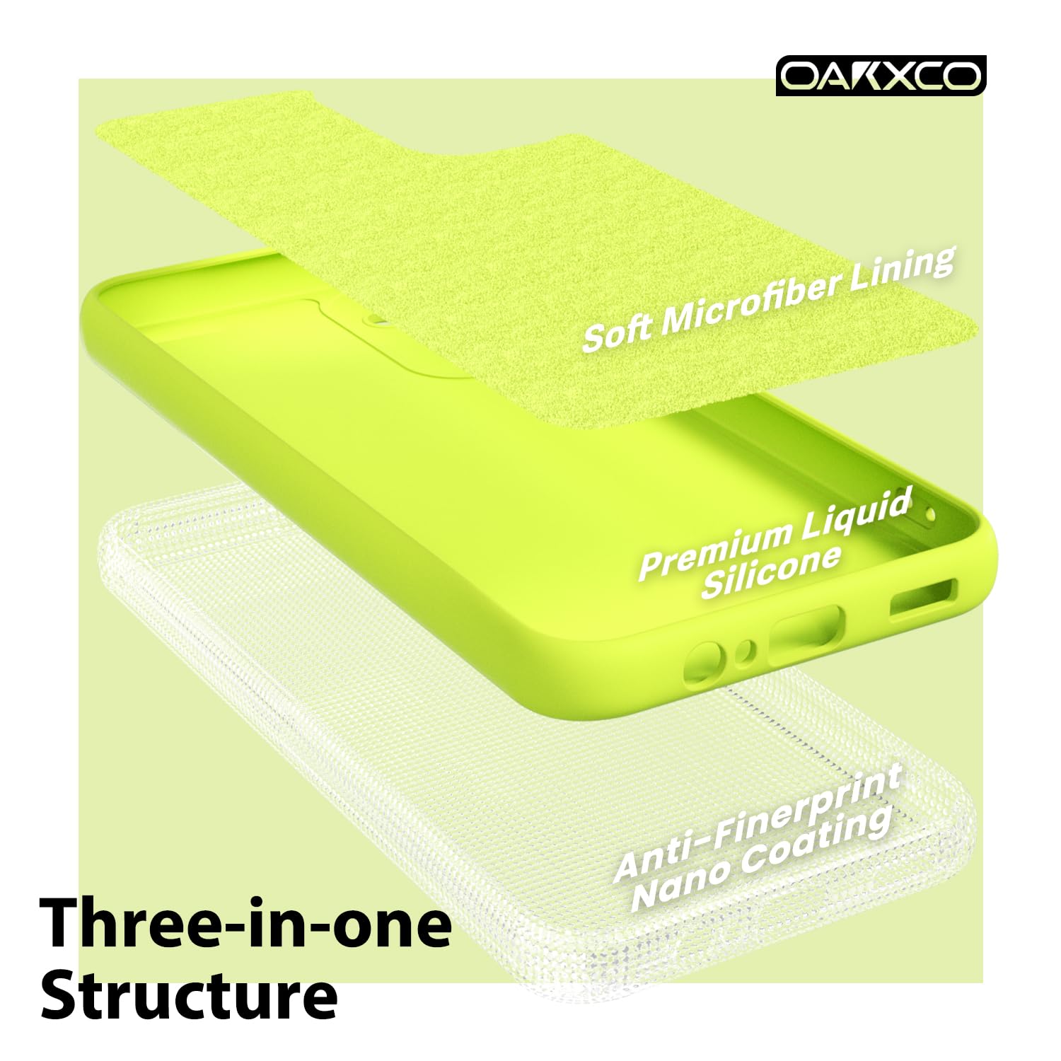 Oakxco For Samsung Galaxy A15 5G Case Liquid Silicone, Neon Green Bright Solid Color, Soft Rubber Gel Elegant Thin Slim Tpu Matt