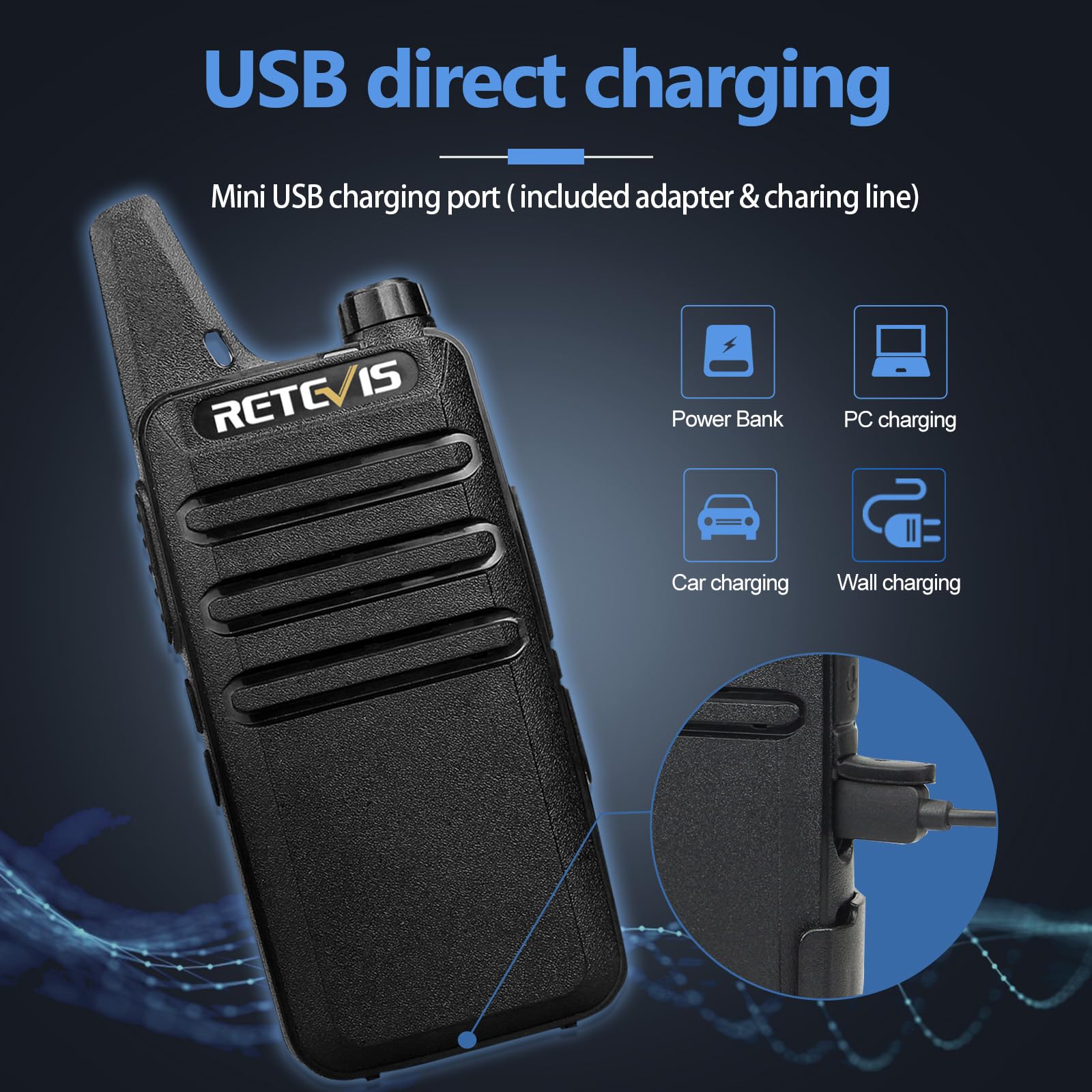 Retevis Rt22 Walkie Talkies, Mini 2 Way Radio Rechargeable, Vox Handsfree, Portable, Two Way Radios Long Range With Earpiece, Fo