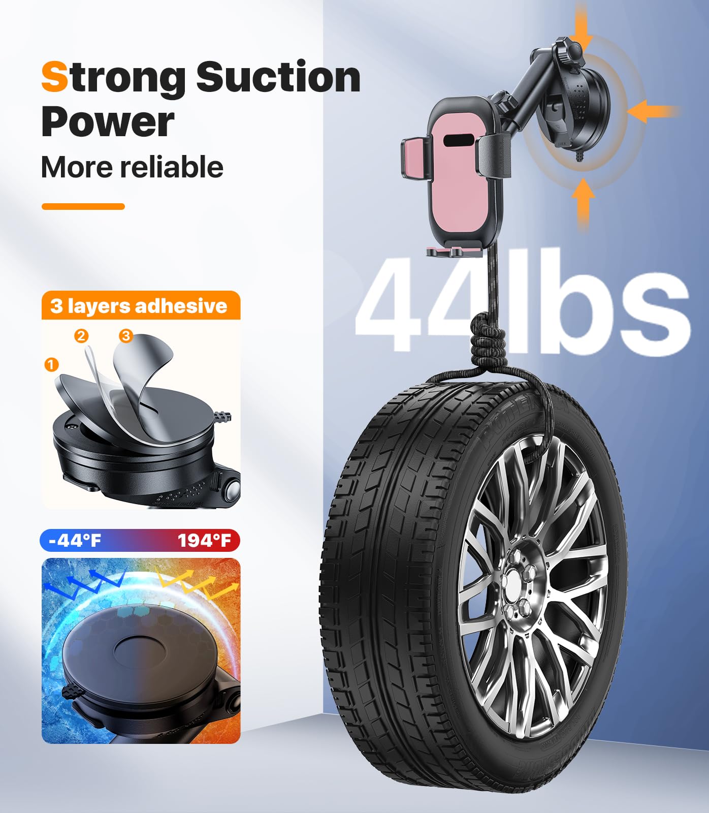 Ultra Stable Phone Holders For Your Car [Powerful & 360 Adjustable Suction Cup] Universal Car Phone Holder Mount Long Arm Flexib