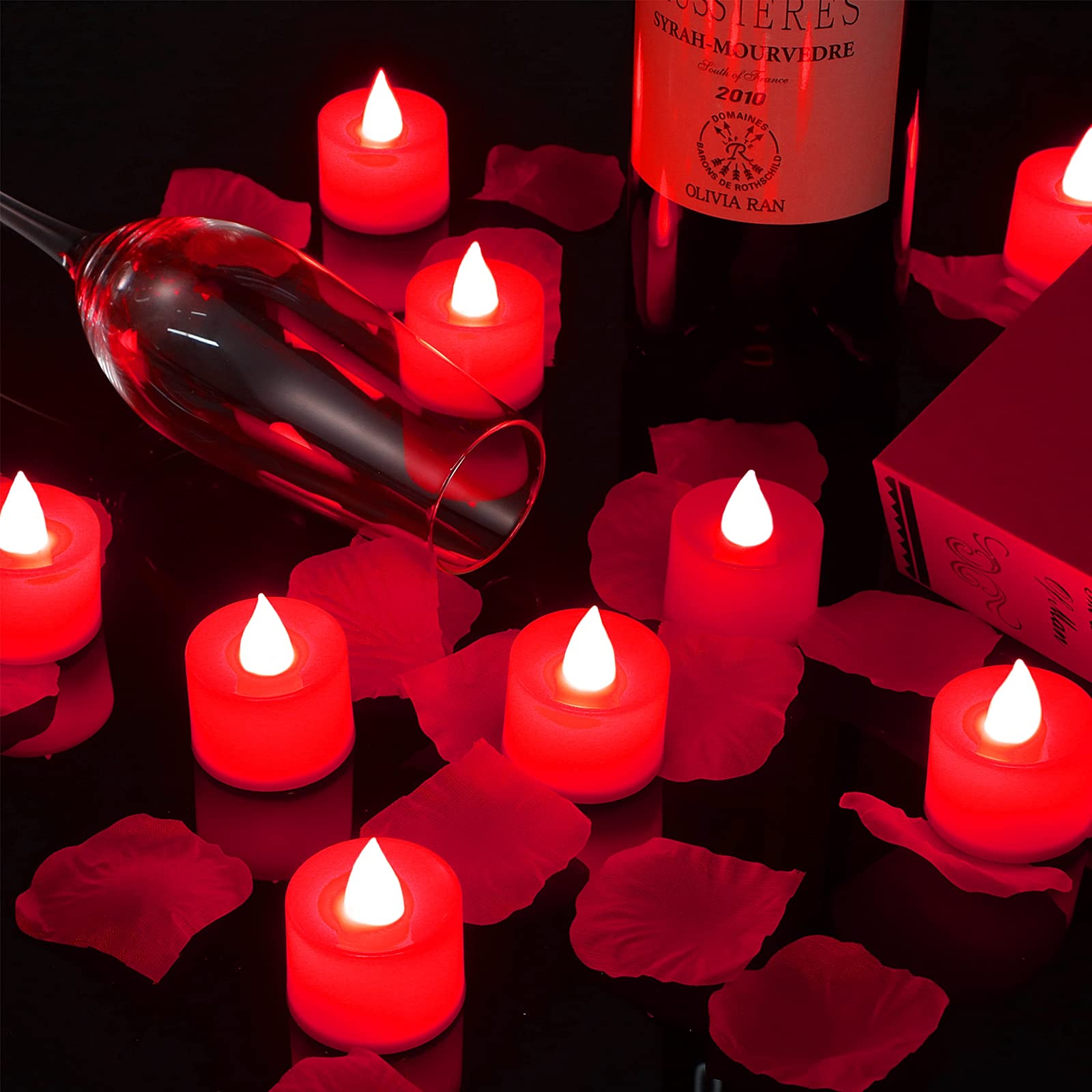 600 Pieces Artificial Rose Petals With 12 Pieces Led Tea Lights Candle Romantic Candle For Romantic Night Valentine? Day Anniver