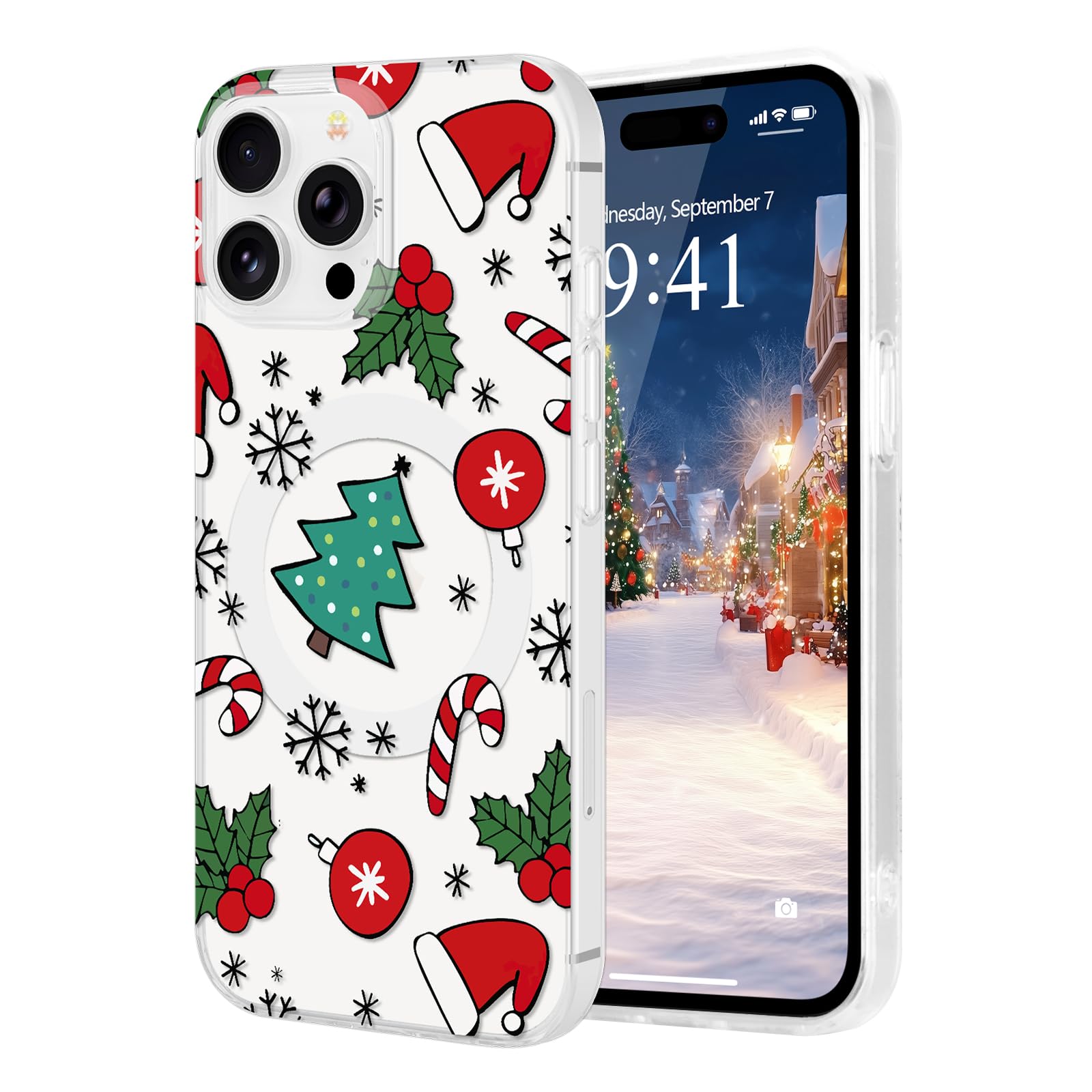 Pepmune for iPhone 15 Pro Max Case, Cute Merry Christmas Clear Phone Cover for Kids Women Men Xmas Tree Compatible with MagSafe 