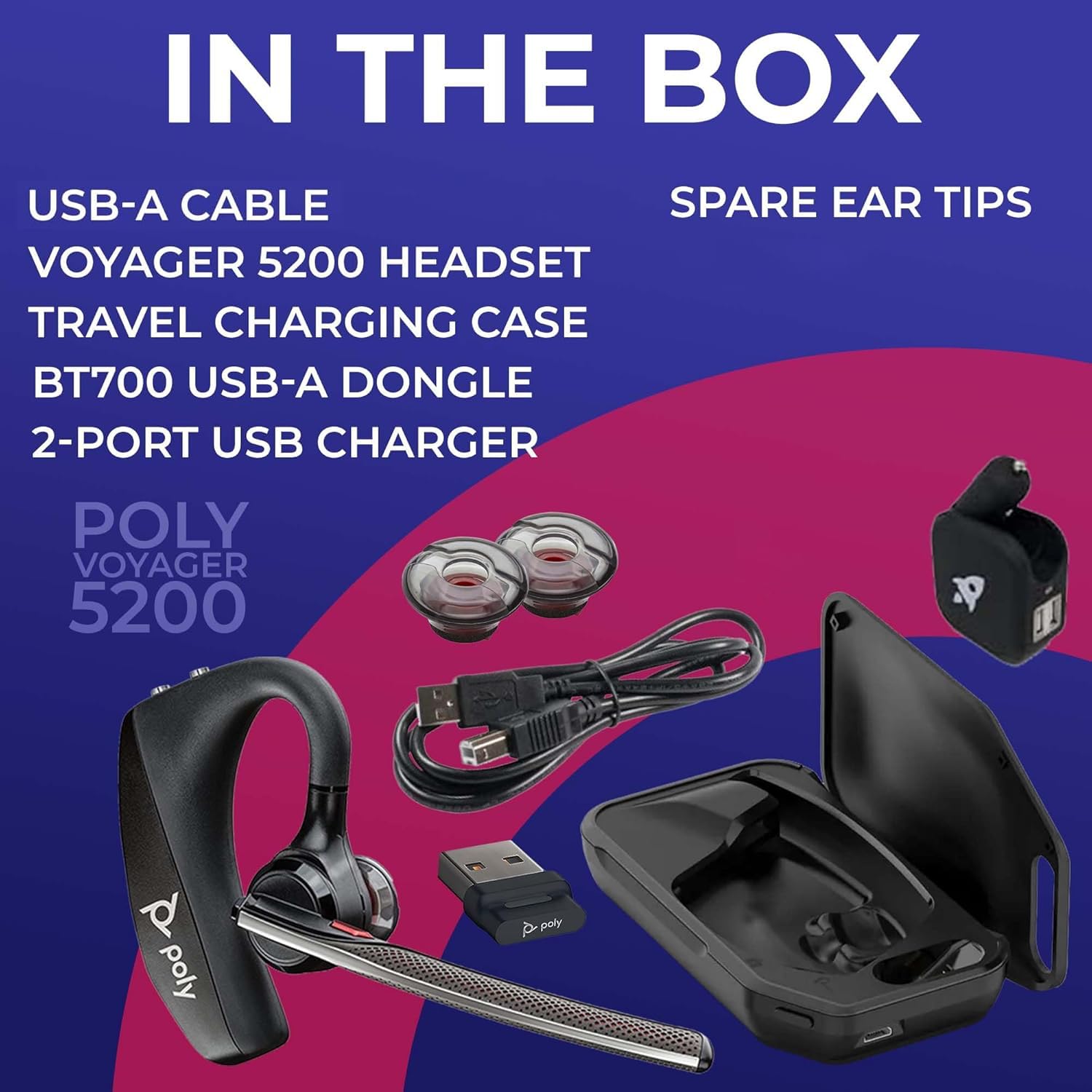 Plantronics Poly Voyager 5200 Uc Bluetooth Headset Bundle - For Smartphones, Pc, Mac Using Ringcentral Software Or App, Global T