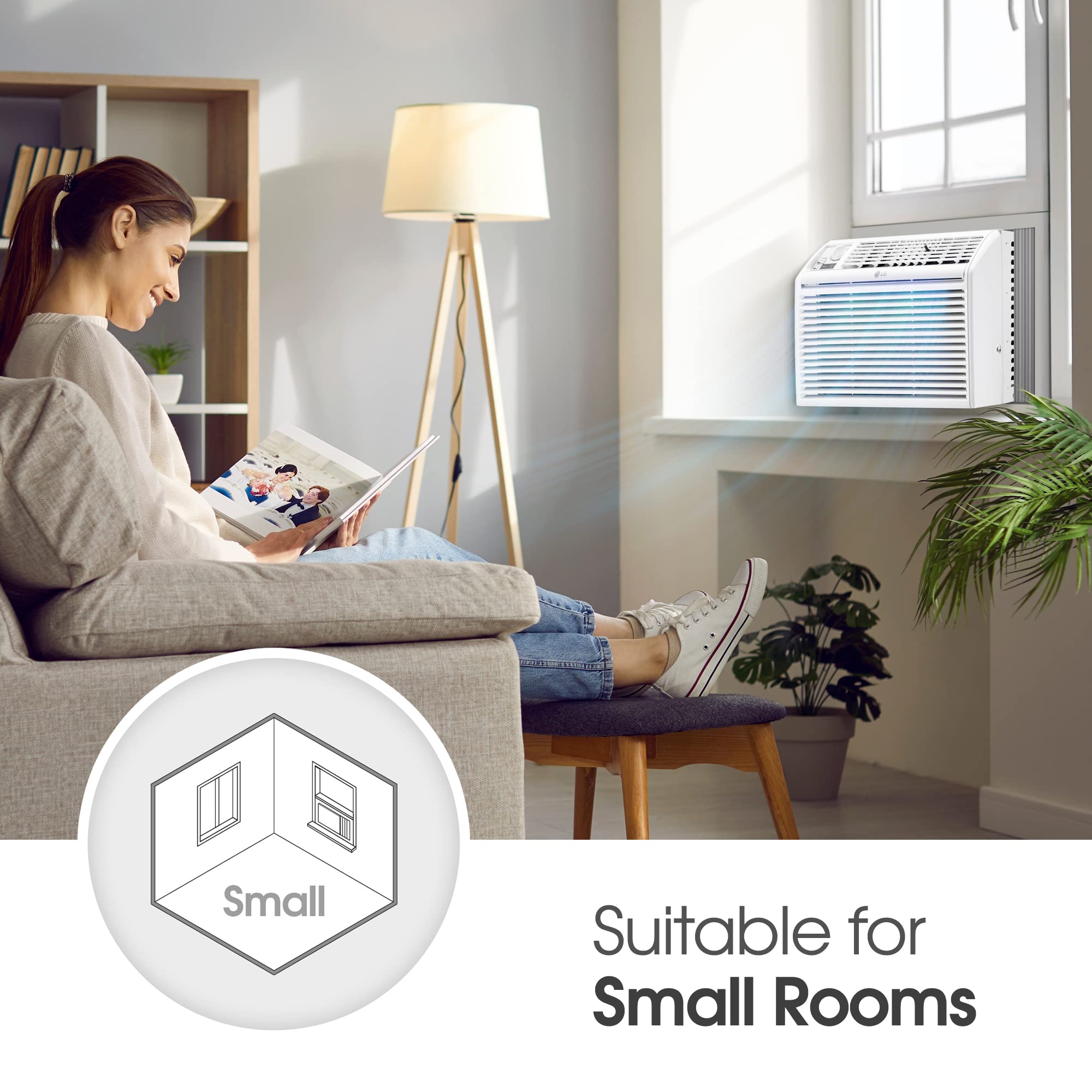 LG 5000 BTU Window Air Conditioner LW5023 - Ultra-Quiet, Easy Mechanical Control, Compact Size, White, Ideal for Small Rooms up to 150 Sq.Ft.
