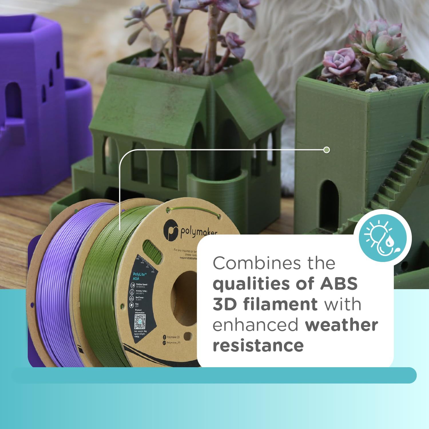 Polymaker Asa Filament 1.75Mm Army Green, 1Kg Asa 3D Printer Filament, Heat & Weather Resistant   Asa 3D Filament Perfect For Pr