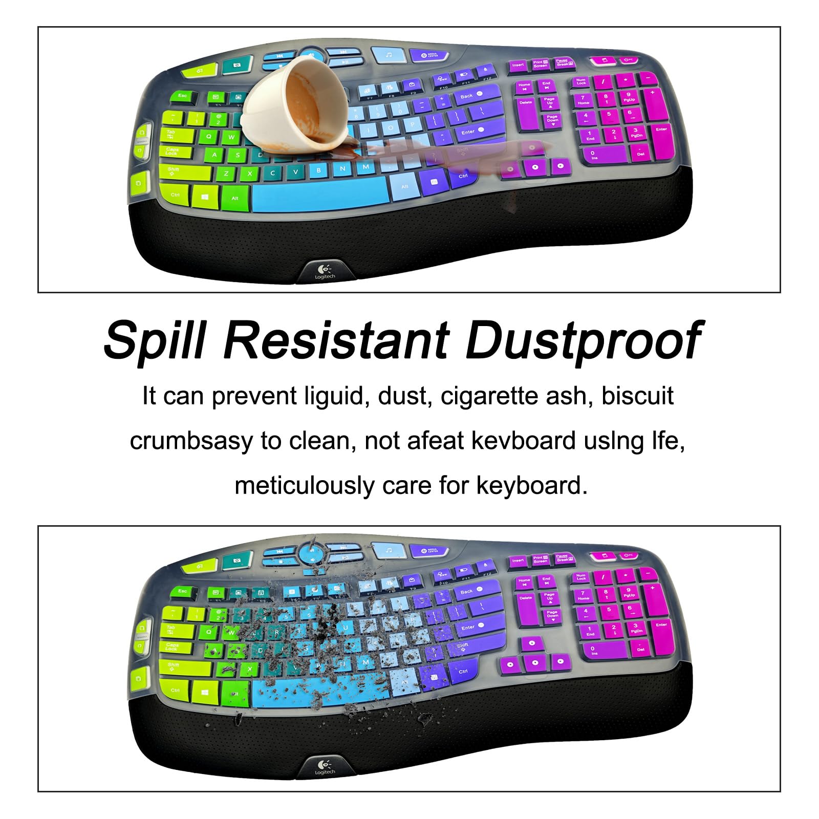 Premium Ultra Thin Silicone Keyboard Protector,Compatible With Logitech Mk570 Mk550 K350 Ergonomic Wireless Keyboards,Us Layout,