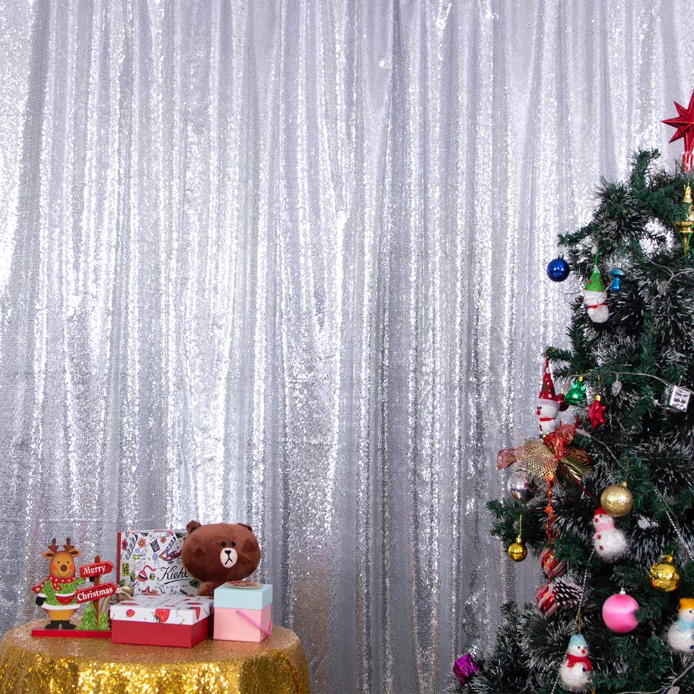 Squarepie Sequin Backdrop Non Transparent Background Sparkly Curtain For Wedding Party 6Ft X 6Ft Silver