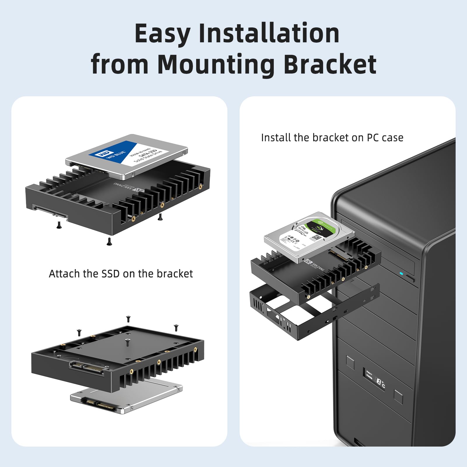 2.5 To 3.5 Hard Drive Adapter, San Zang Ssd Mounting Bracket Ssd Caddy For 7 / 9.5 / 12.5Mm 2.5 Inches Hdd / Ssd With Sata Iii I