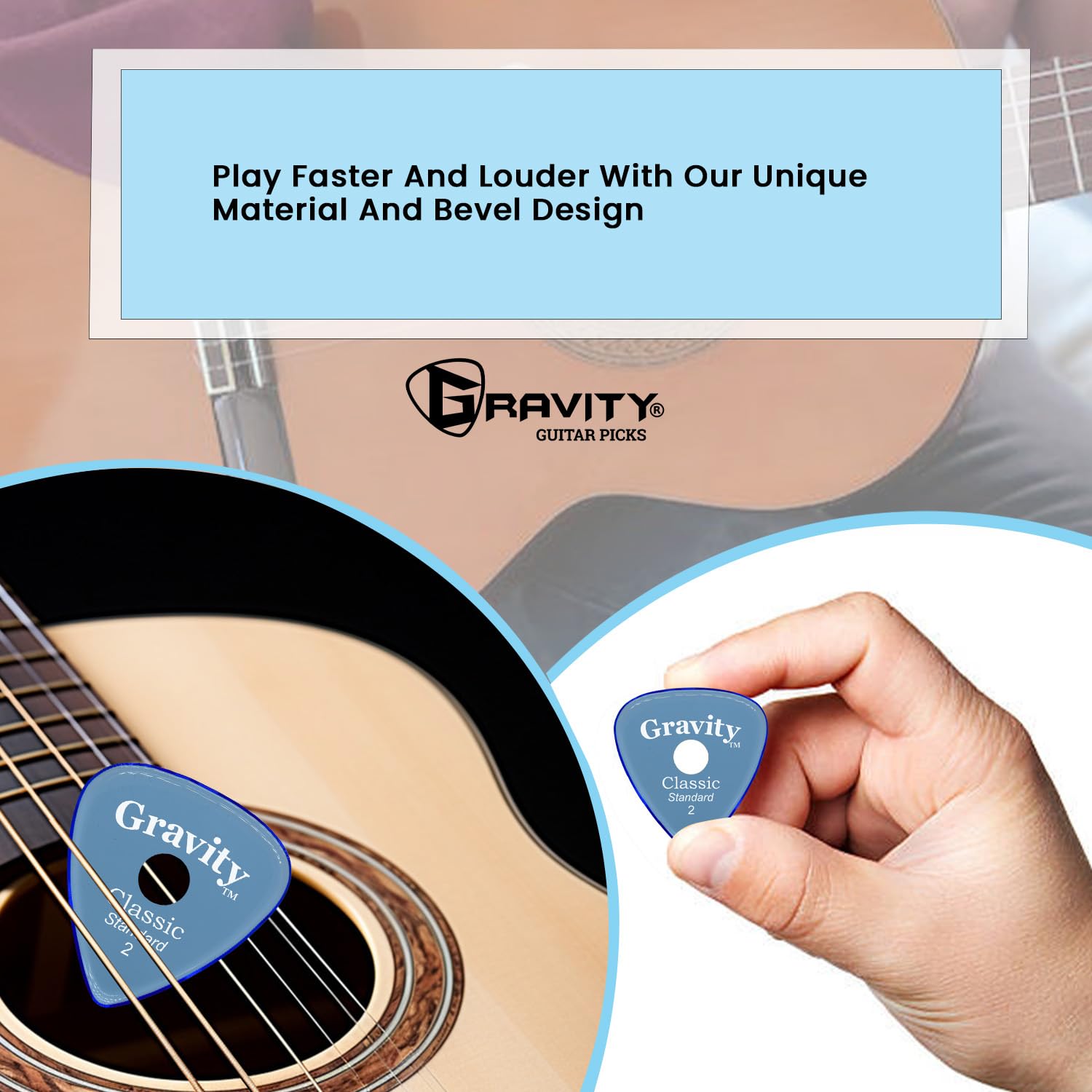 Gravity Picks Classic Guitar Pick   2.0Mm Blue   Polished W/Round Grip Hole