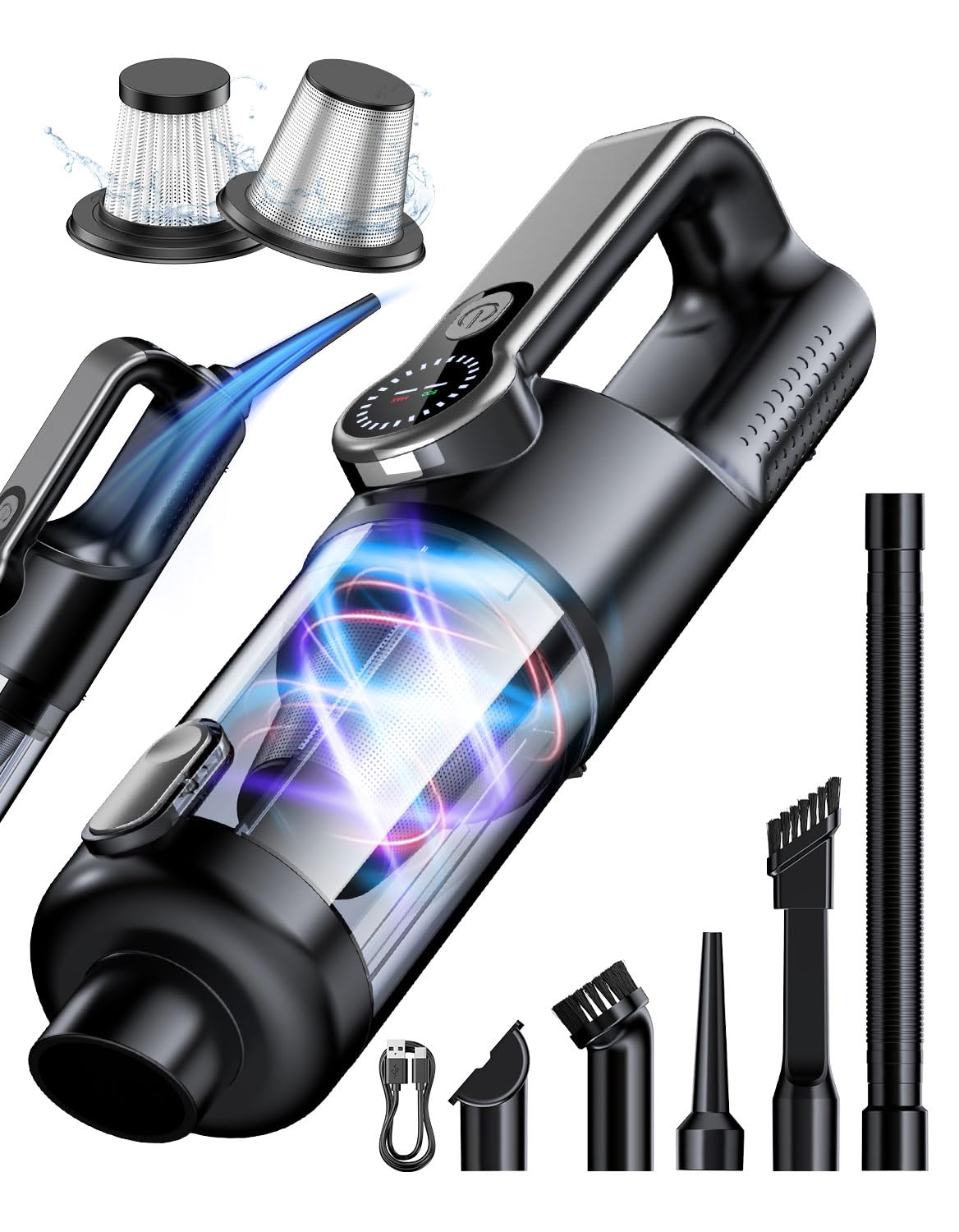 FAOGO Cordless Handheld Vacuum Cleaner, 2in1 Vacuum & Blower, 36000Pa Suction Brushless Motor, Car Vacuum with LED Light, Ligh