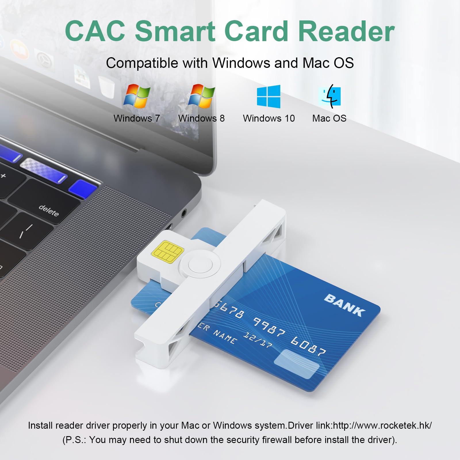 MTAKYI USB-C CAC Smart Card Reader - DOD Military Type-C for Credit/ID/IC Cards - Compatible with Windows, Mac, Android, MacBook Pro-Mini
