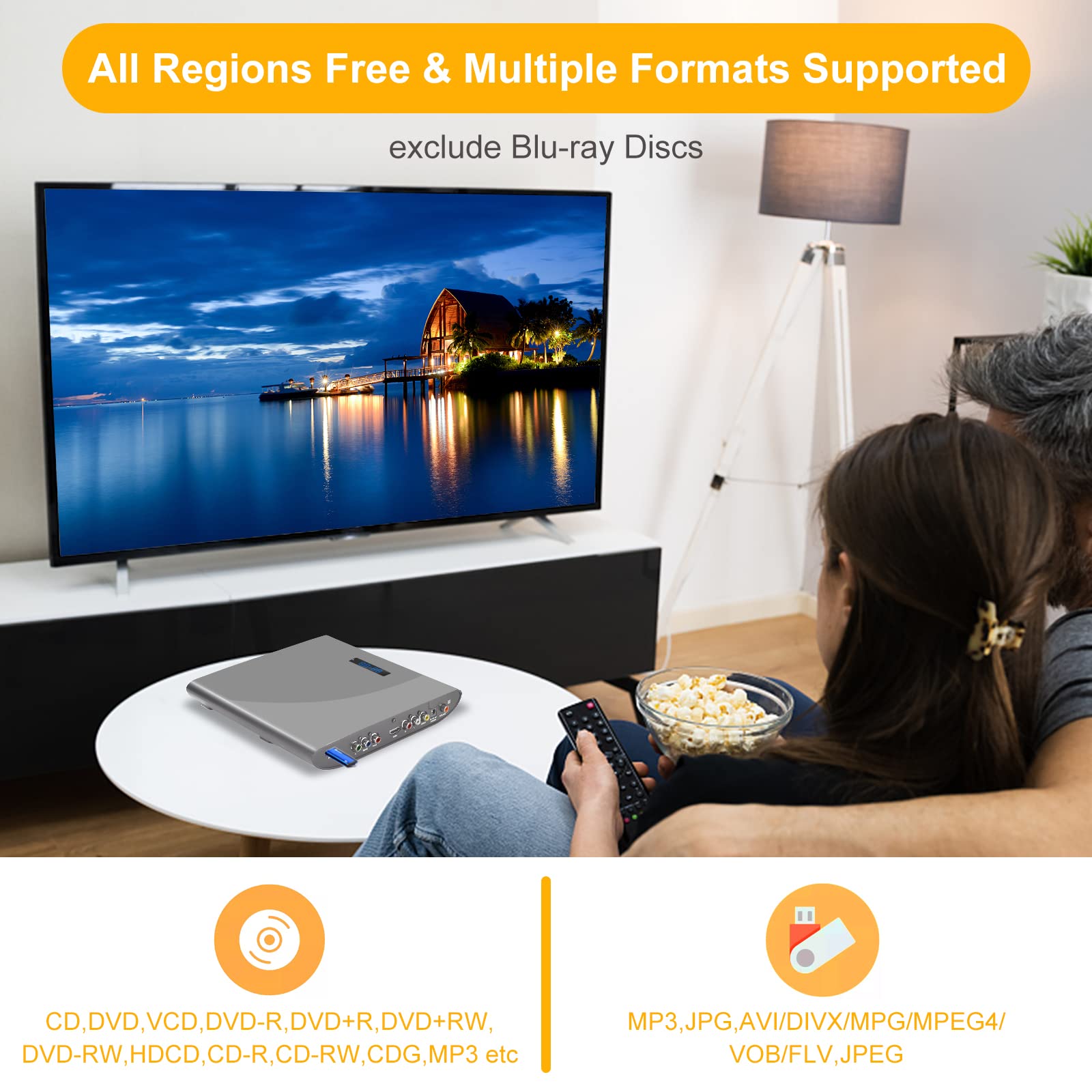 Slot In Dvd Player For Tv By Famishow, All Region Free Dvd Player With Av/Hdmi Output And Usb Input, 1080P Hd Dvd Player With Hd