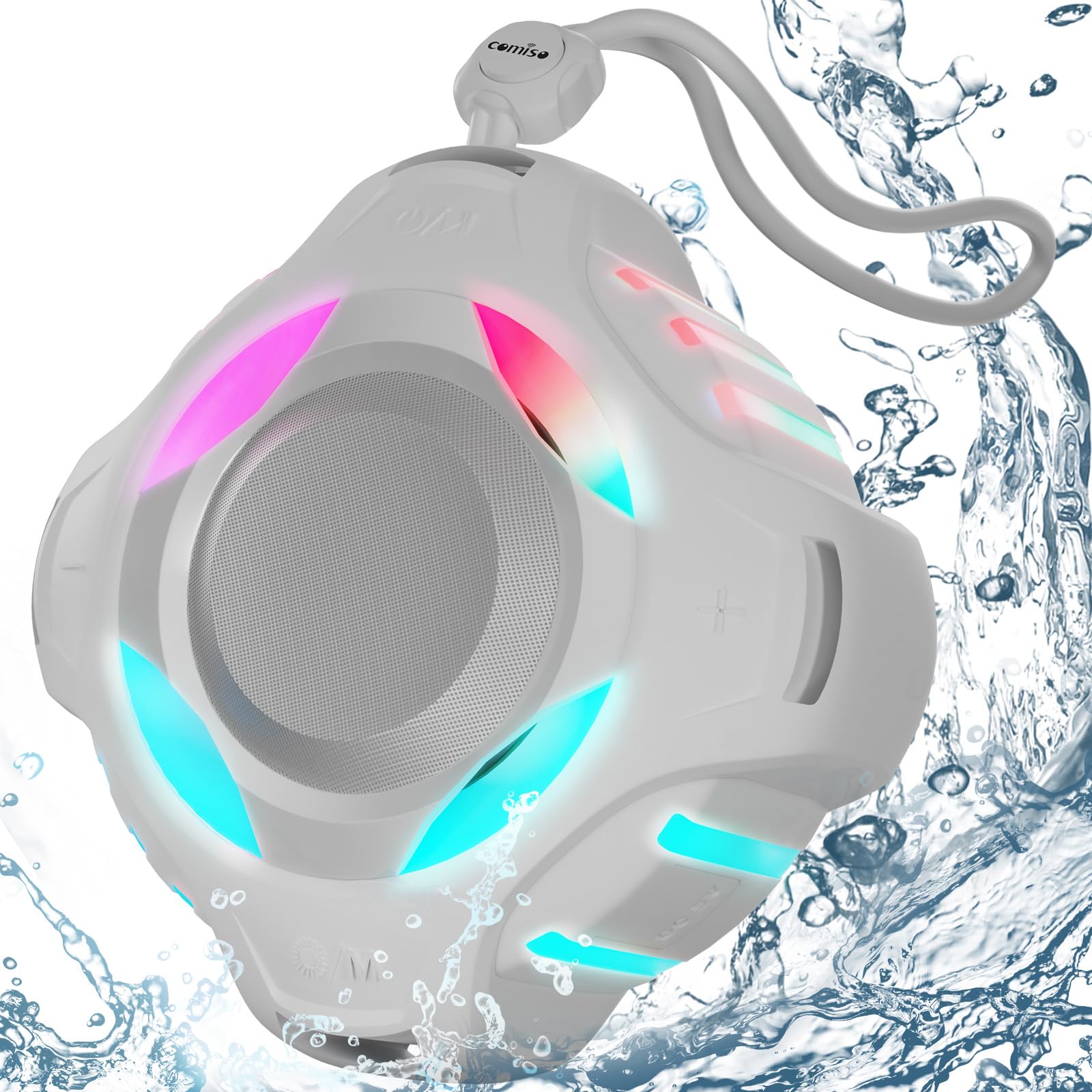 Comiso Shower Bluetooth Speaker, Ipx7 Waterproof Speaker With Multiple Light, Floating, Wireless Speaker With Punchy Bass And Loud Hd Sound 2000Mah For Travel Beach Shower, Gift For Men, Women