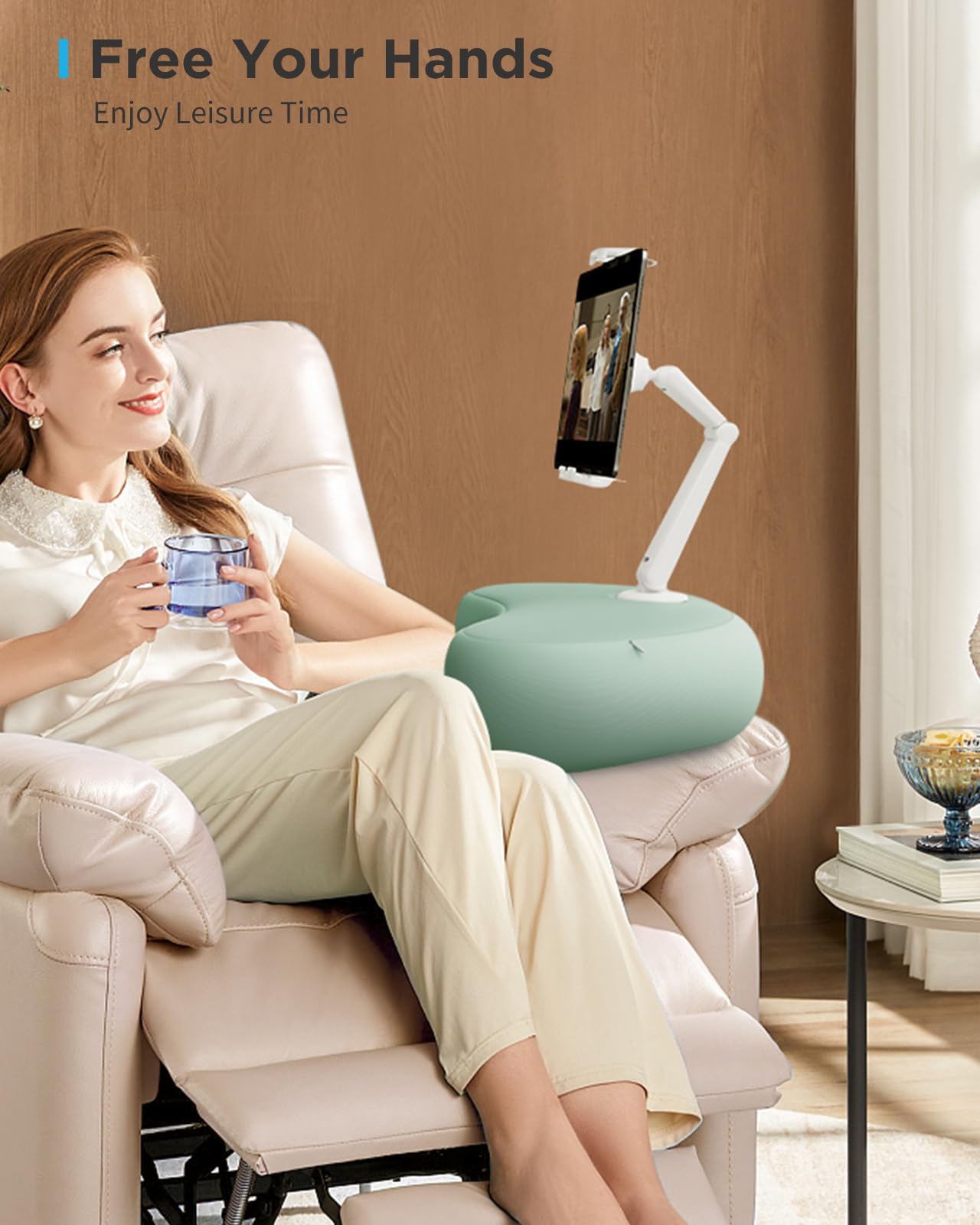 Saiji Tablet Stand Pillow, 360 Adjustable Tablet Holder For Bed With Flexible Dual Axis Arm, Phone Holder For Iphone 15, 15Pro,