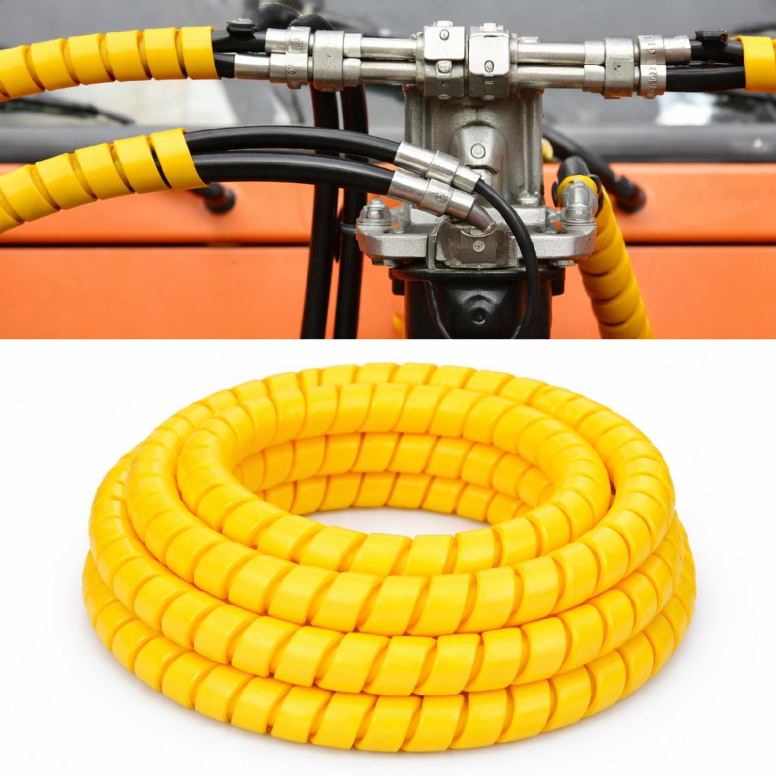 Pangda 25Ft Spiral Wrap Hose Cable Protector 3/4 Inch Heavy Duty Hydraulic Hose Wrap Protector Sleeve, Yellow Abrasion Resistant