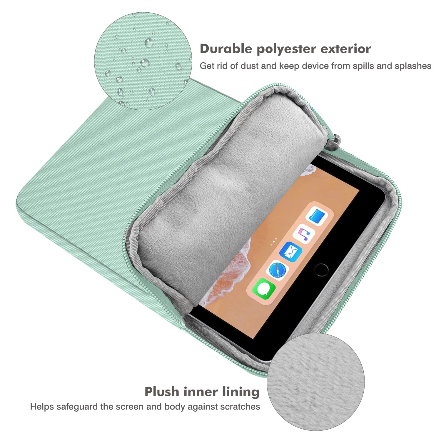 MoKo 9 11 Inch Tablet Sleeve Bag Carrying Case Fits iPad air 5 10.9' 2022, iPad Pro 11 M2 2022 2018, iPad 10th 10.9,iPad 9/8/7th Gen 10.2,iPad Air 4 10.9/Air 3 10.5,Tab S8/S9 11', Mint Green