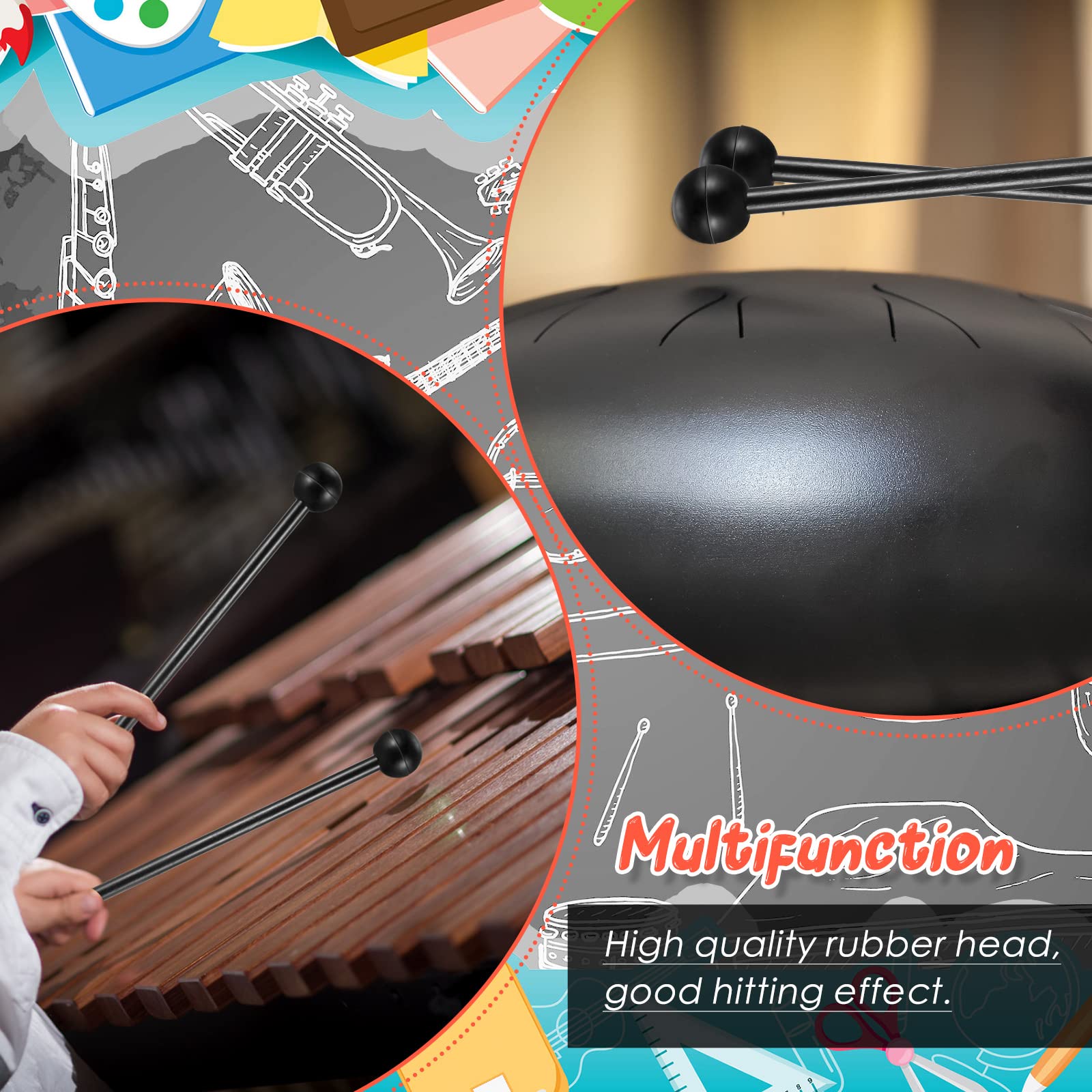 12 Pcs Glockenspiel Mallets Drum Mallets Percussion Xylophone Mallets 8.5 Inch Wood Mallets Percussion Sticks Rubber Head With S