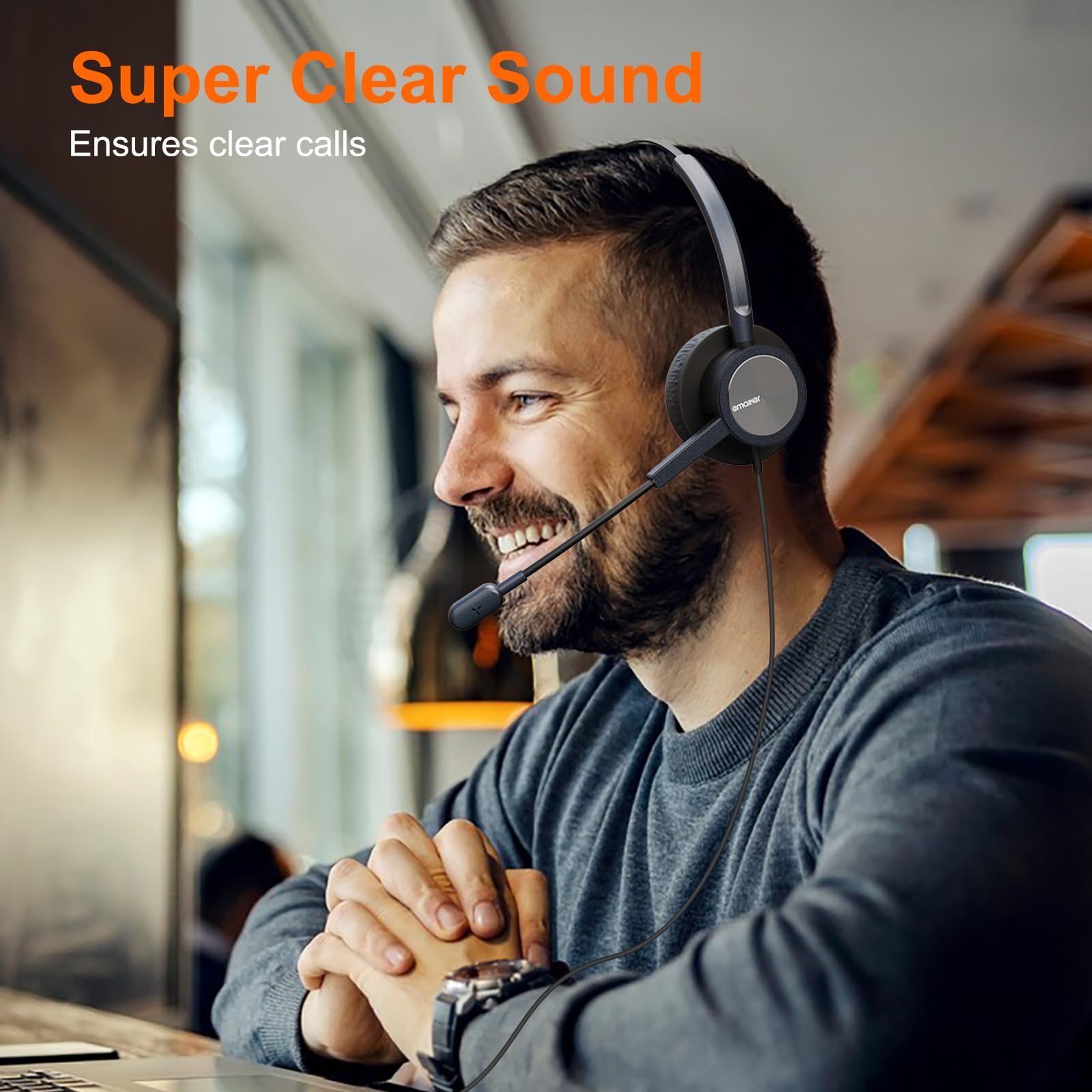 Emaiker One Ear Usb A Headset With Microphone For Pc, Computer Headset With Mic Noise Canceling For Laptop Teams Zoom Office Wor