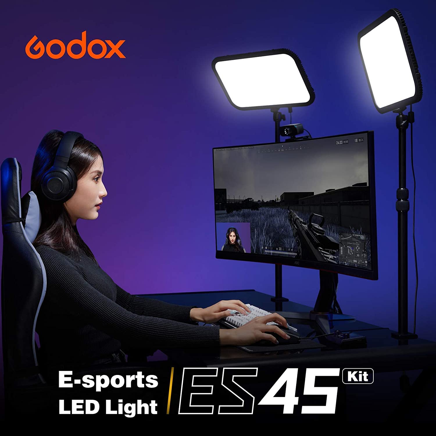 Godox Es45 Key Light, Led Video Light With Extendable Desk Stand, 0 100% Brightness & 2800 6500K Color Temperature Adjustment, A
