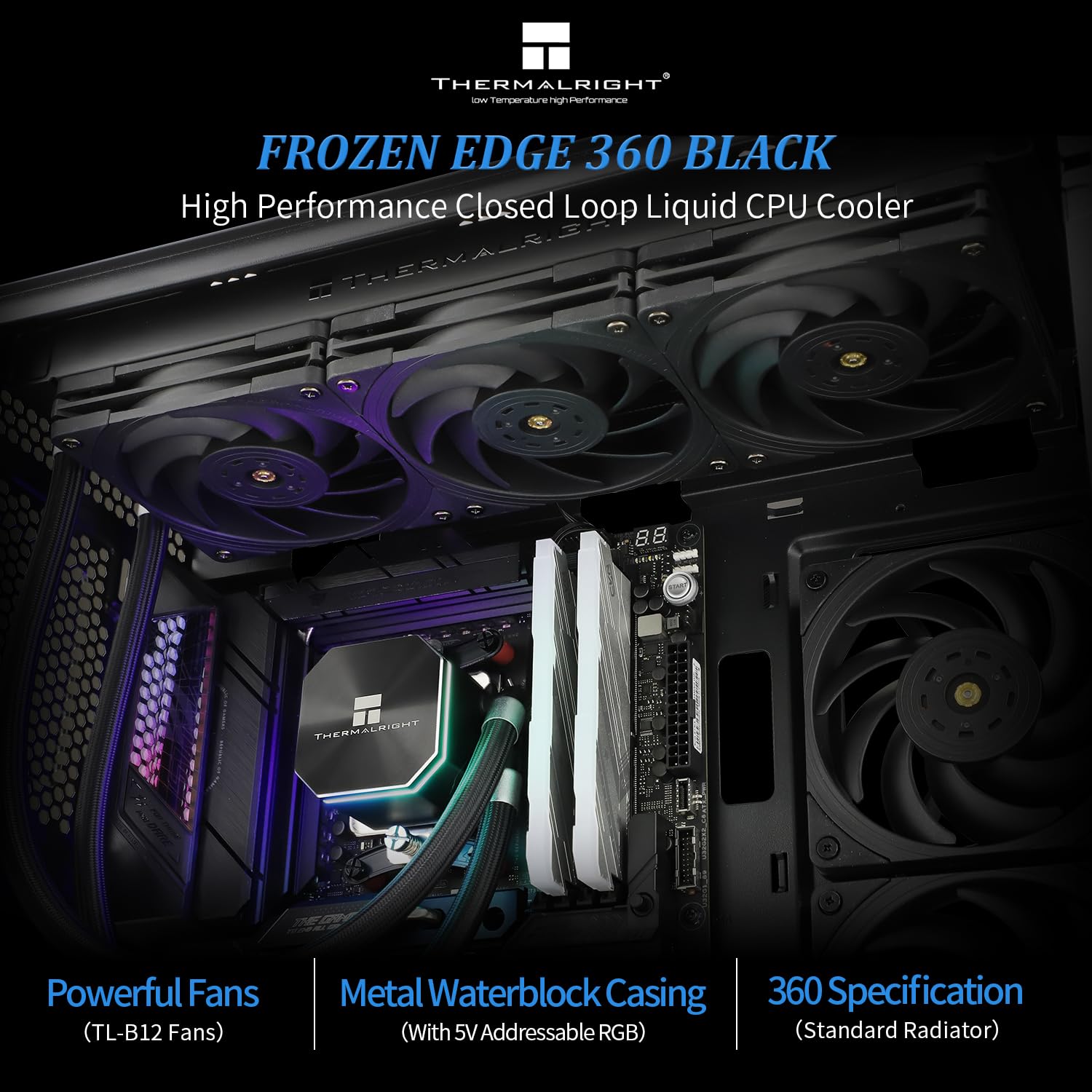 Thermalright Frozen Edge 360 Black Cpu Water Cooler With Pwm Fans, Pump Speed Is 3300Rpm,S Fdb Bearing, For Amd Am4/Am5,Intel Lg